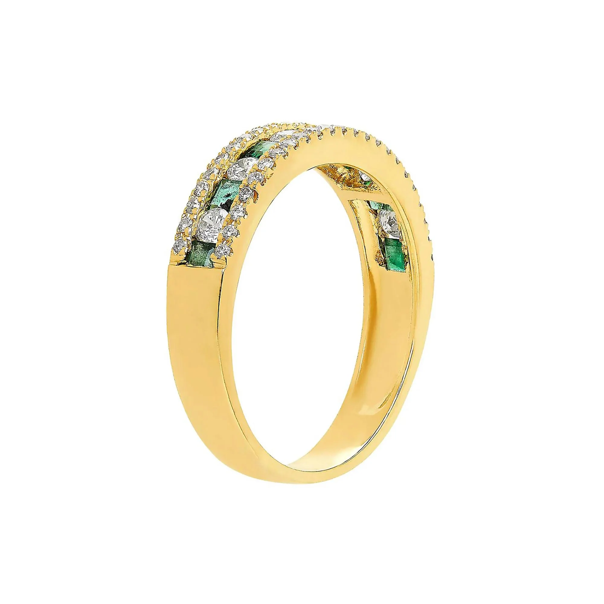 1/3 CT. Tw. Emerald & Diamond Ring 10K Yellow Gold Round Brilliant Cut Size 6.5 - Image 3