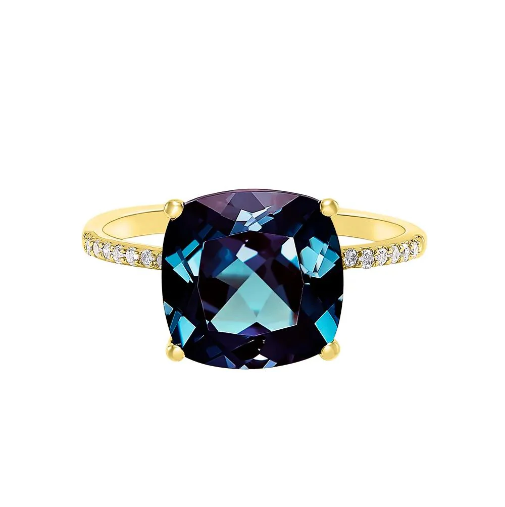 Cushion-Cut Lab Created Alexandrite Ring 10K Yellow Gold Size 7.5
