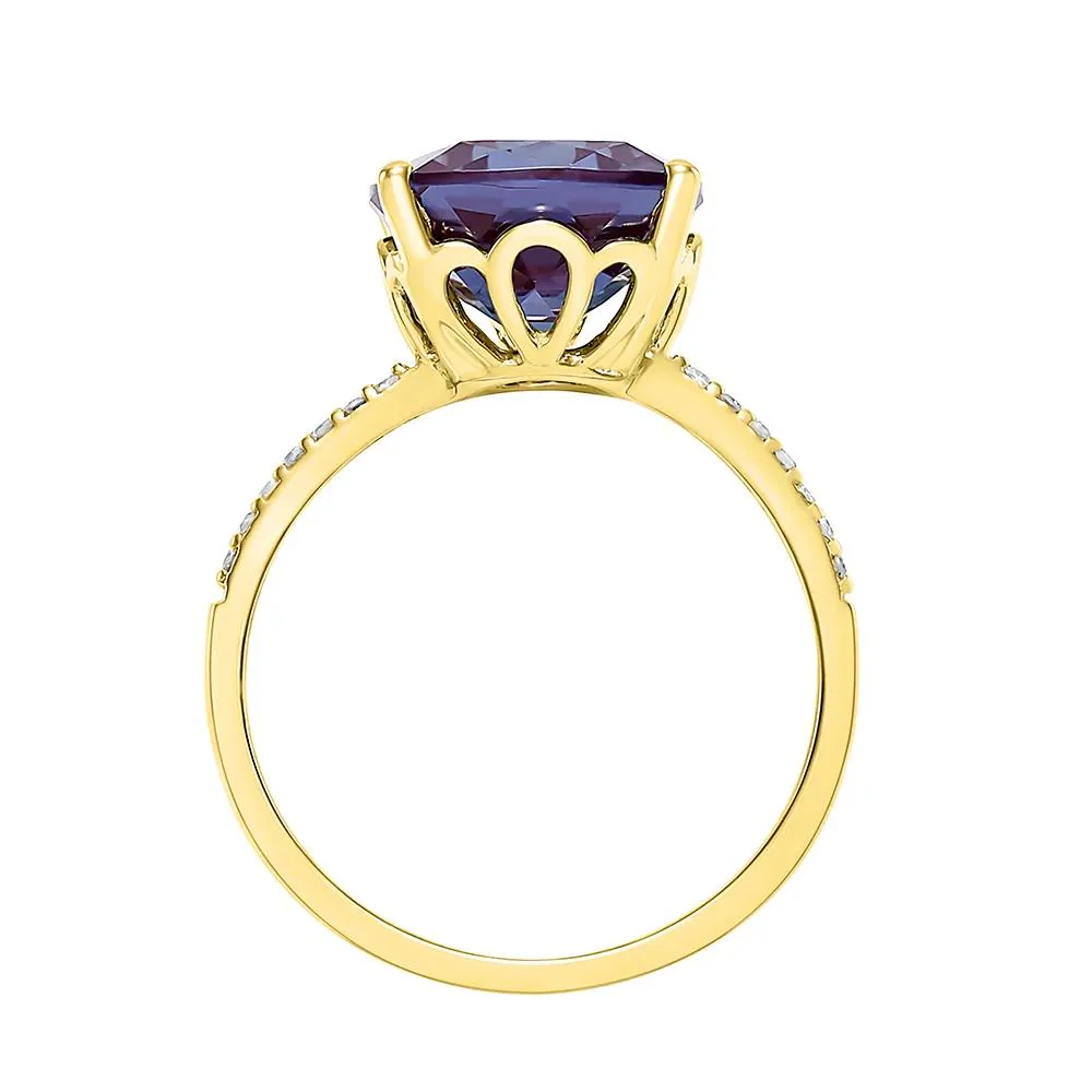 Cushion-Cut Lab Created Alexandrite Ring 10K Yellow Gold Size 7.5 - Image 2