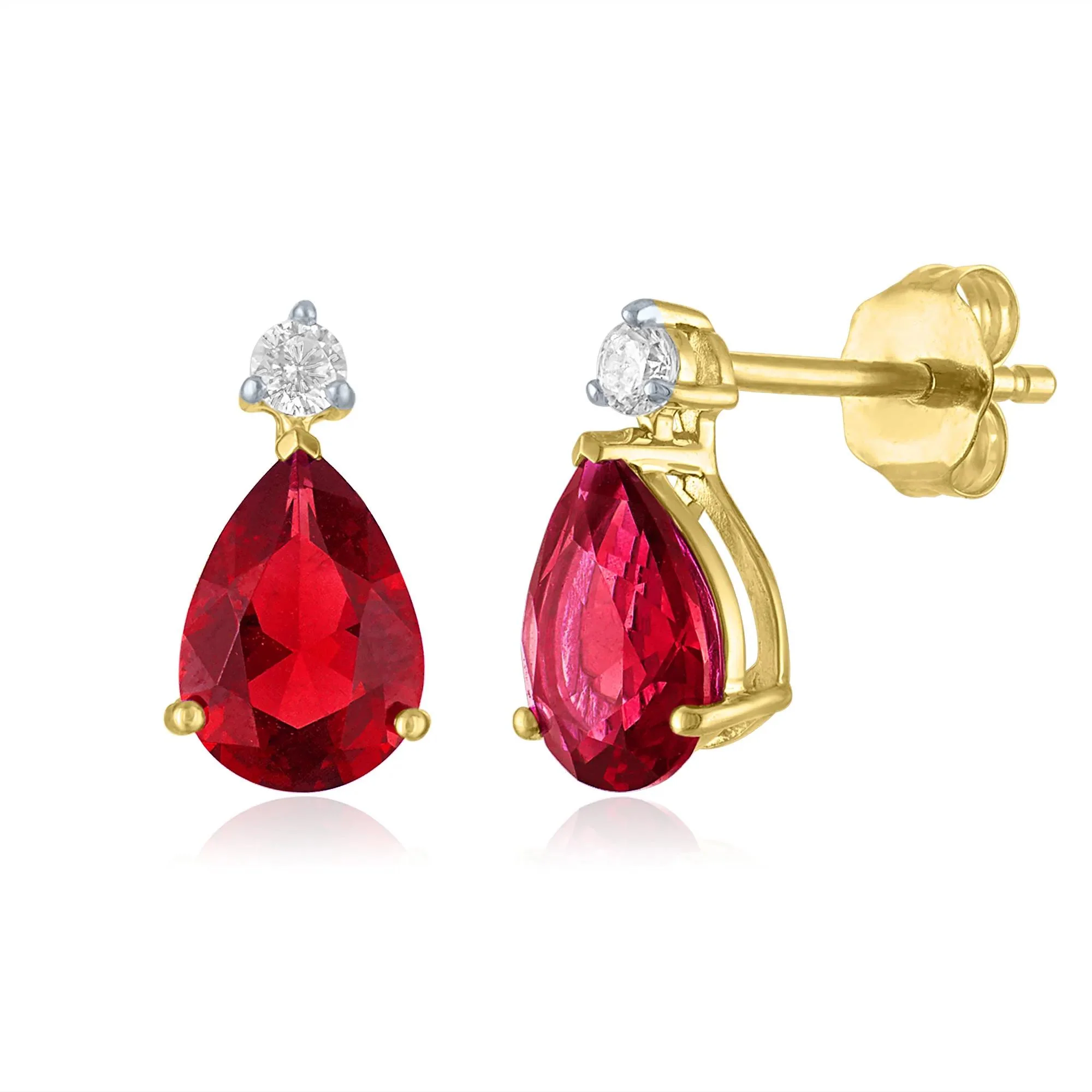 Lab-Created Ruby and Lab-Created White Sapphire Birthstone Earrings 10K Yellow Gold Size 10.00mm