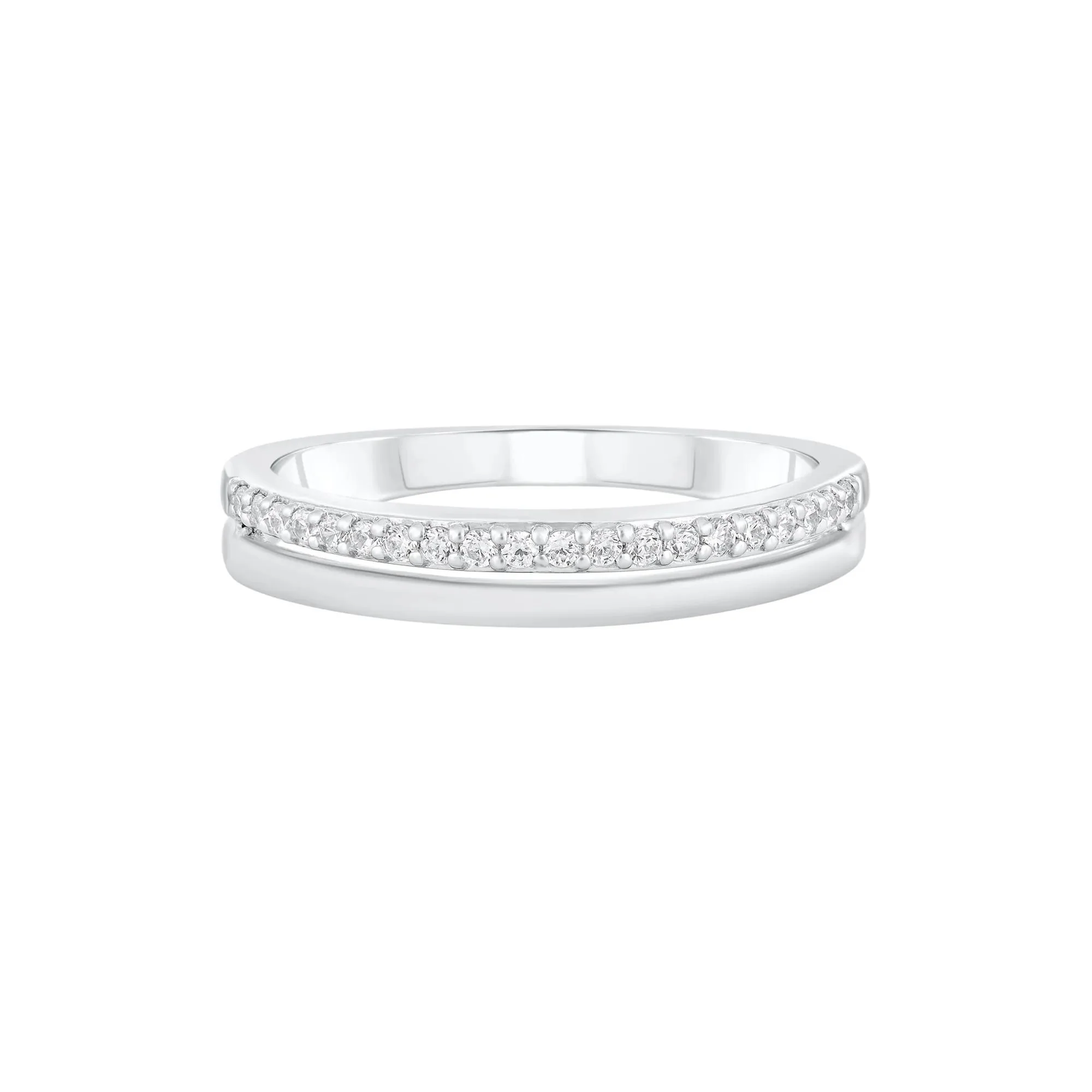 1/8 CT. Tw. Diamond Double-Row Band Ring 10K White Gold Round Brilliant Cut Size 8