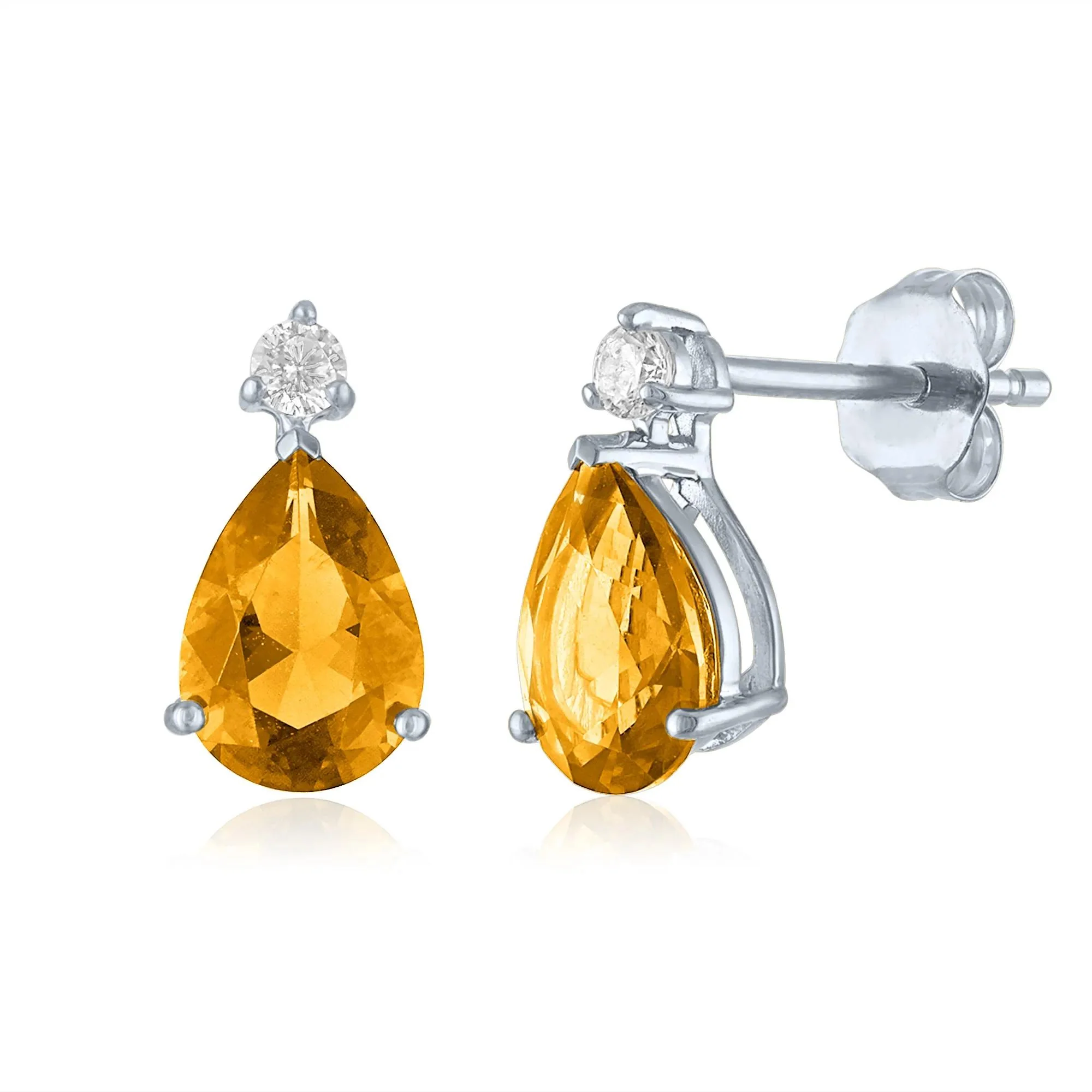 Citrine and Lab-Created White Sapphire Birthstone Earrings 10K White Gold Size 10.00mm