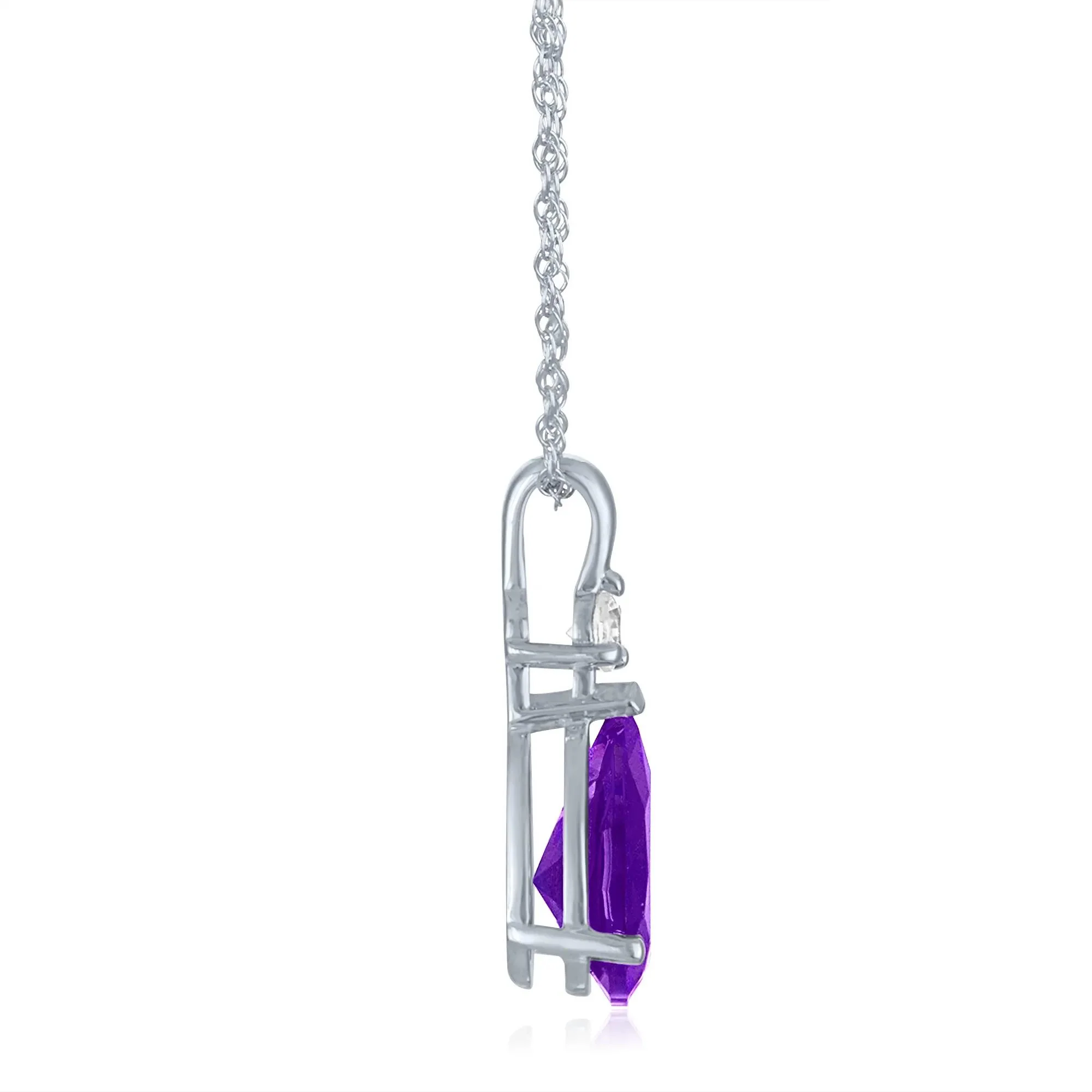 Amethyst and Lab-Created White Sapphire Pendant Necklace 10K White Gold Size 18" - Image 2