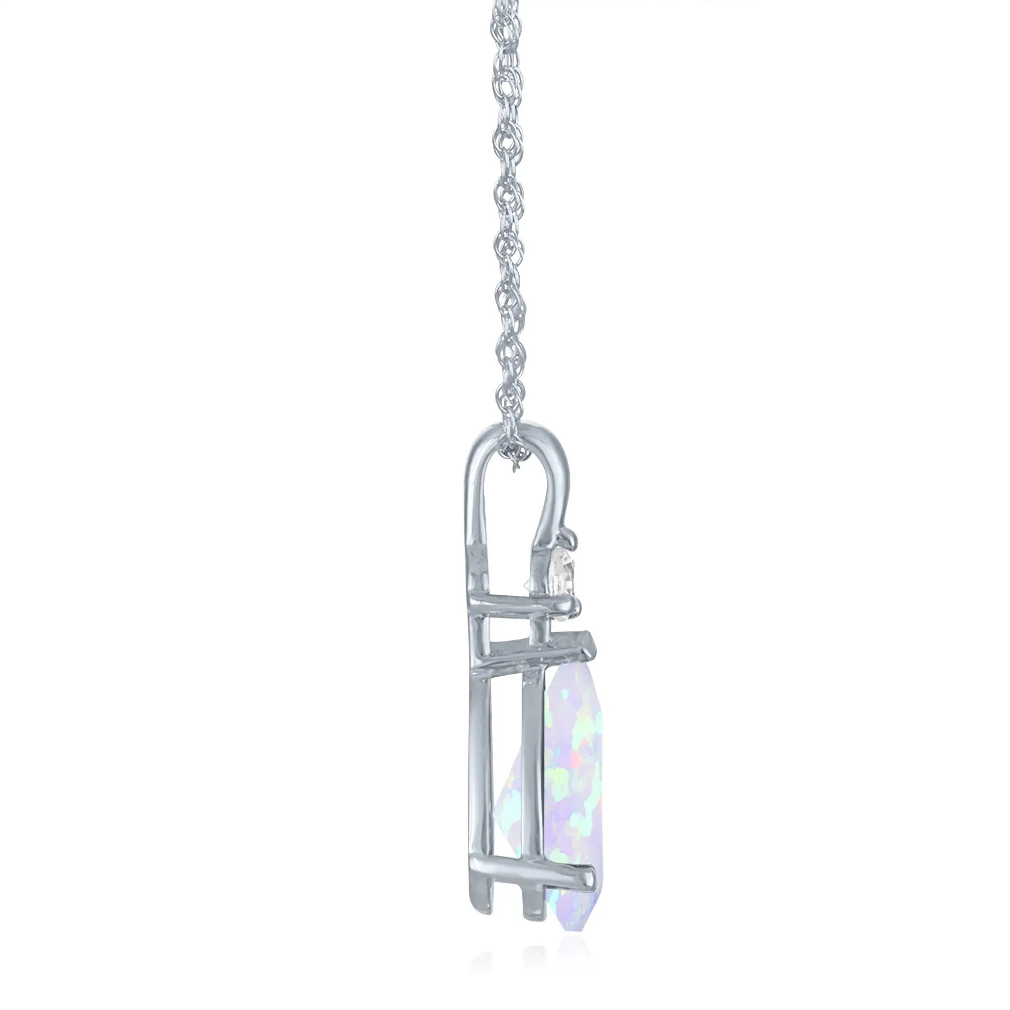 Lab-Created Opal and Lab-Created White Sapphire Pendant Necklace 10K White Gold Size 18" - Image 2