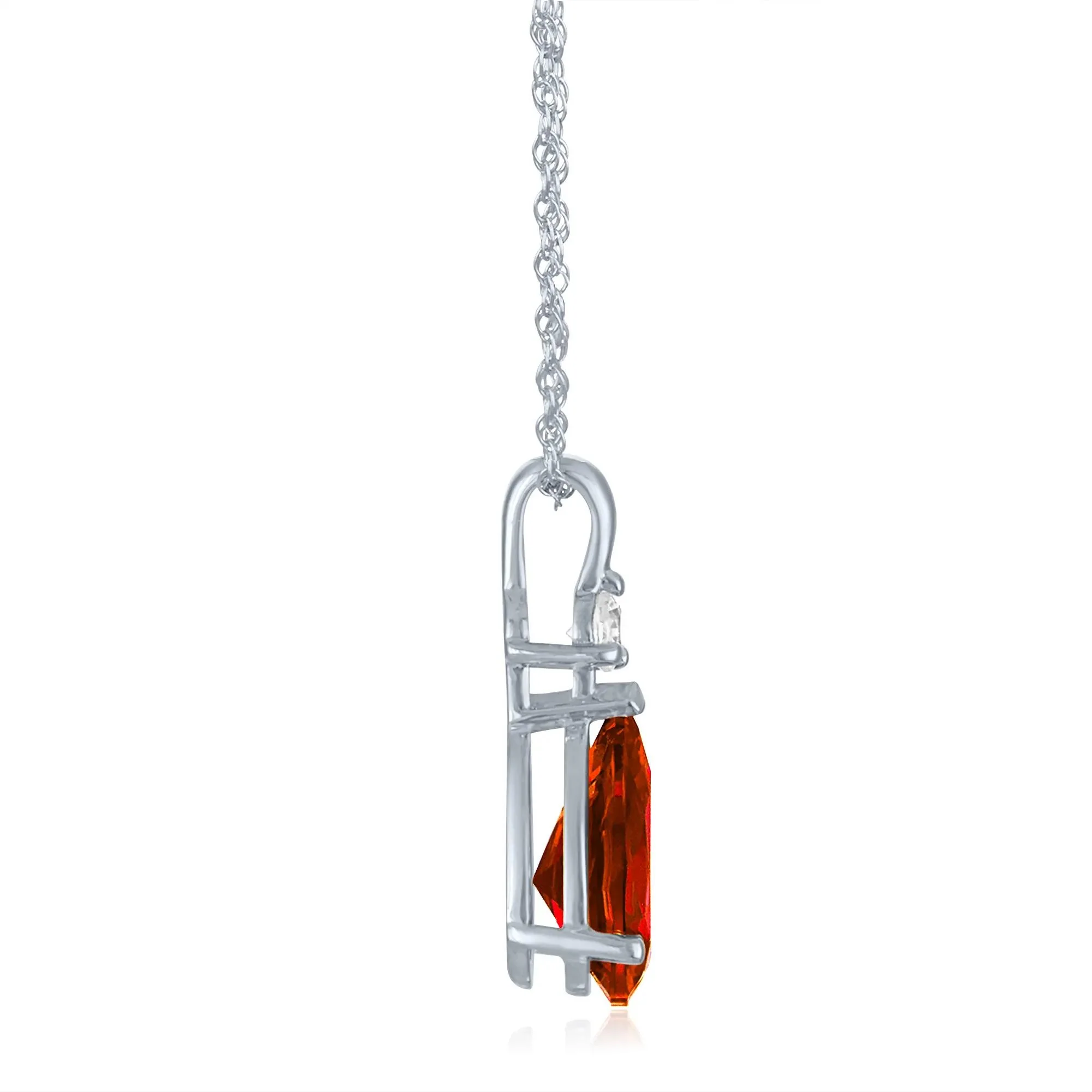 Garnet and Lab-Created White Sapphire Pendant Necklace 10K White Gold Size 18" - Image 2