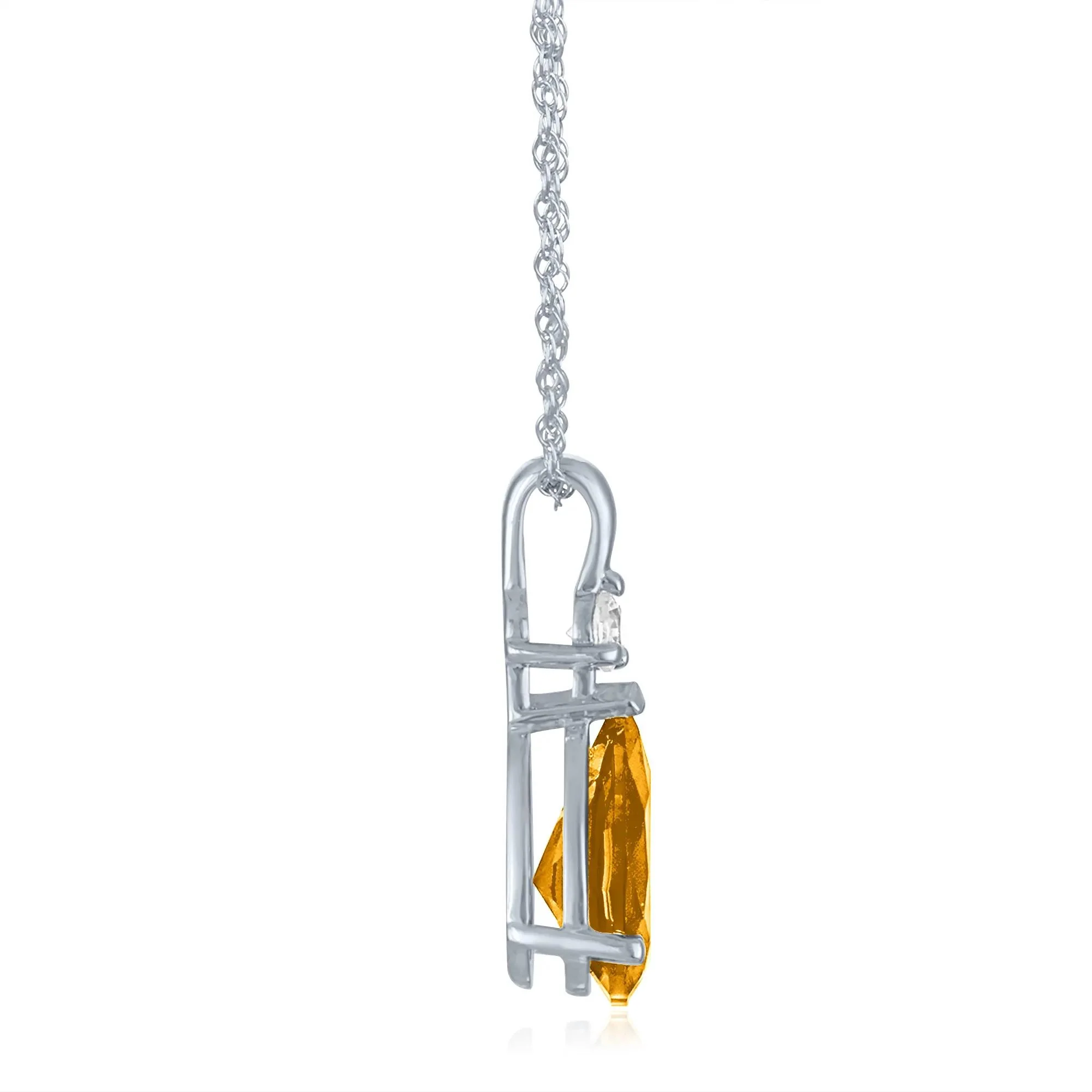 Citrine and Lab-Created White Sapphire Pendant Necklace 10K White Gold Size 18" - Image 2