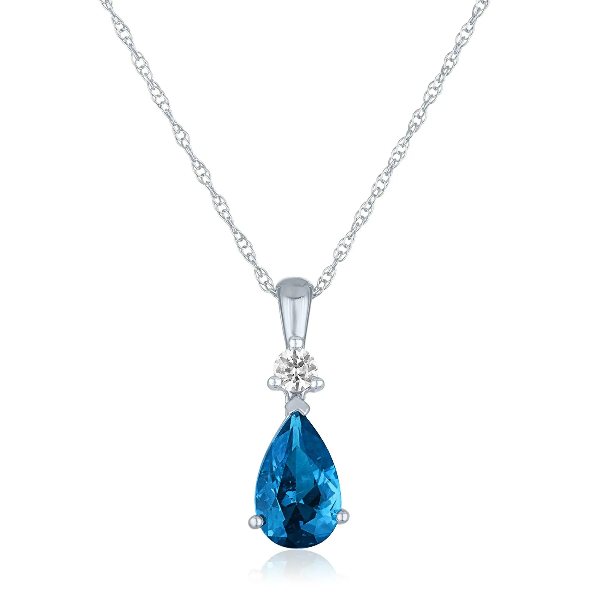 Topaz and Lab-Created White Sapphire Pendant Necklace 10K White Gold Size 18"