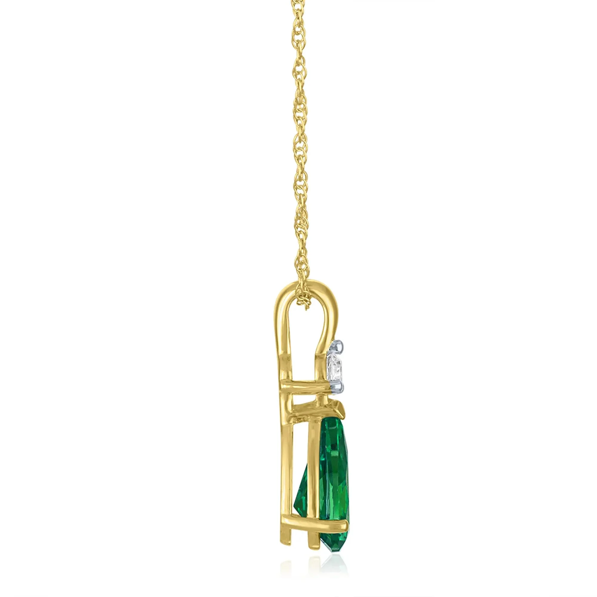 Lab-Created Emerald and Lab-Created White Sapphire Pendant Necklace 10K Yellow Gold Size 18" - Image 2