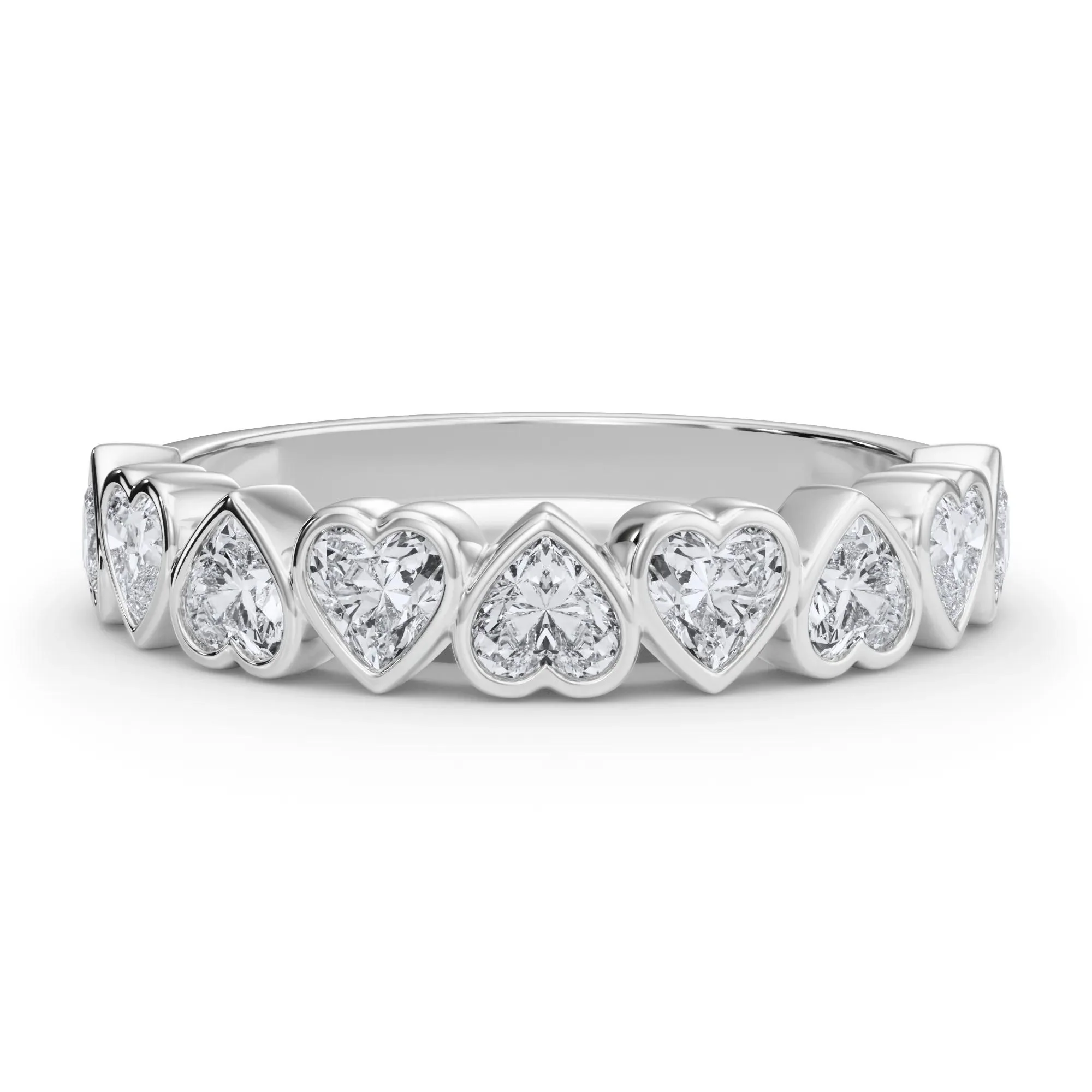 1 CT. Tw. Lab Grown Diamond Heart Bezel Half Eternity Band Ring 14K White Gold Size 9 2.5mm