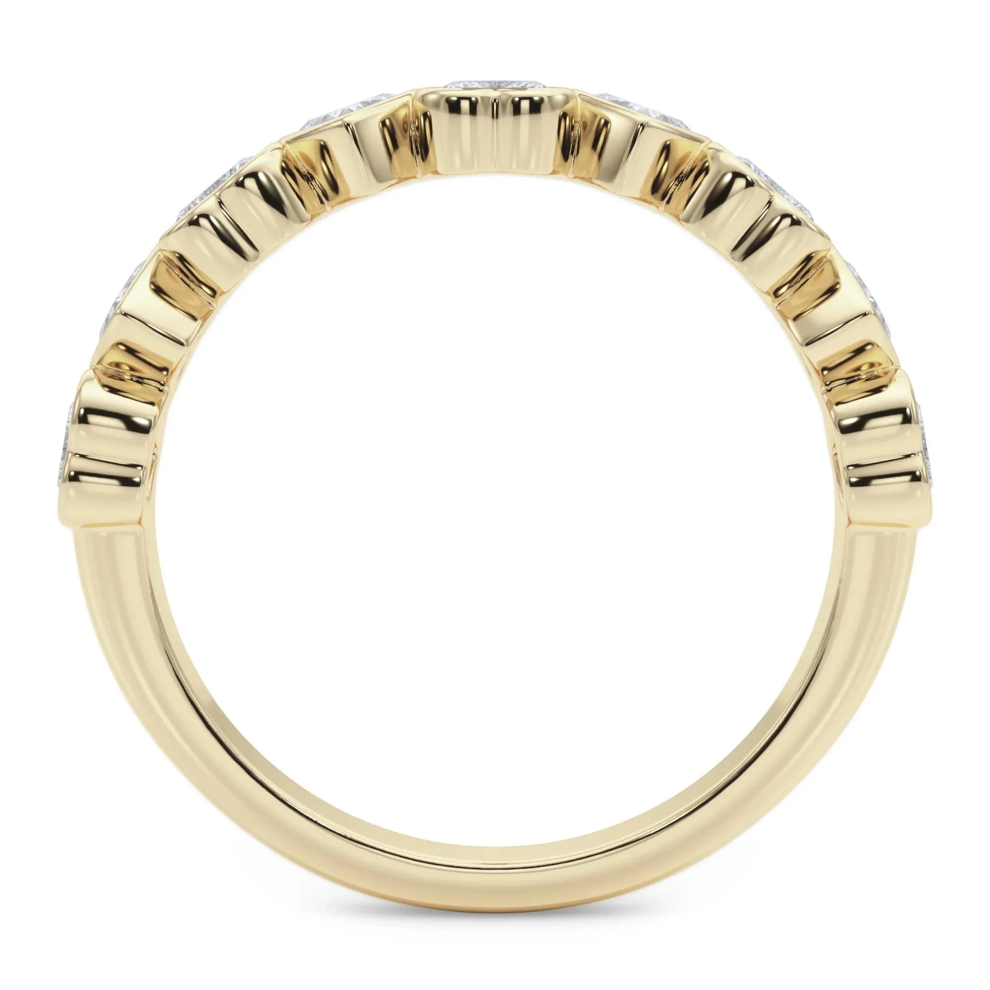1 CT. Tw. Lab Grown Diamond Heart Bezel Half Eternity Band Ring 14K Yellow Gold Size 4.5 2.5mm - Image 2