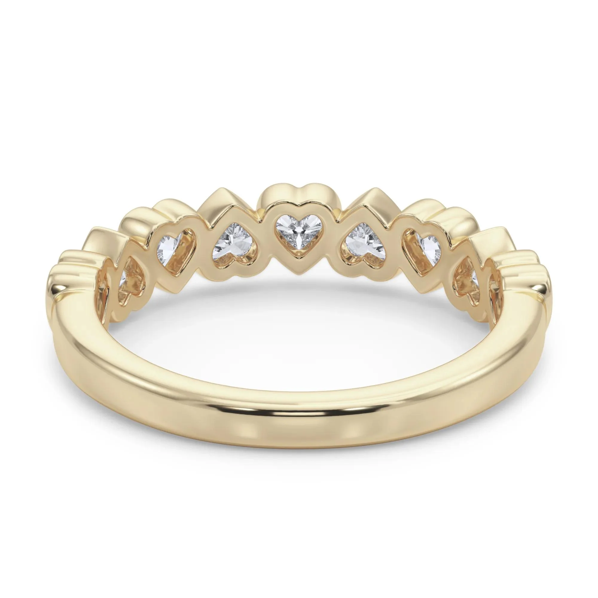 1 CT. Tw. Lab Grown Diamond Heart Bezel Half Eternity Band Ring 14K Yellow Gold Size 5.5 2.5mm - Image 4