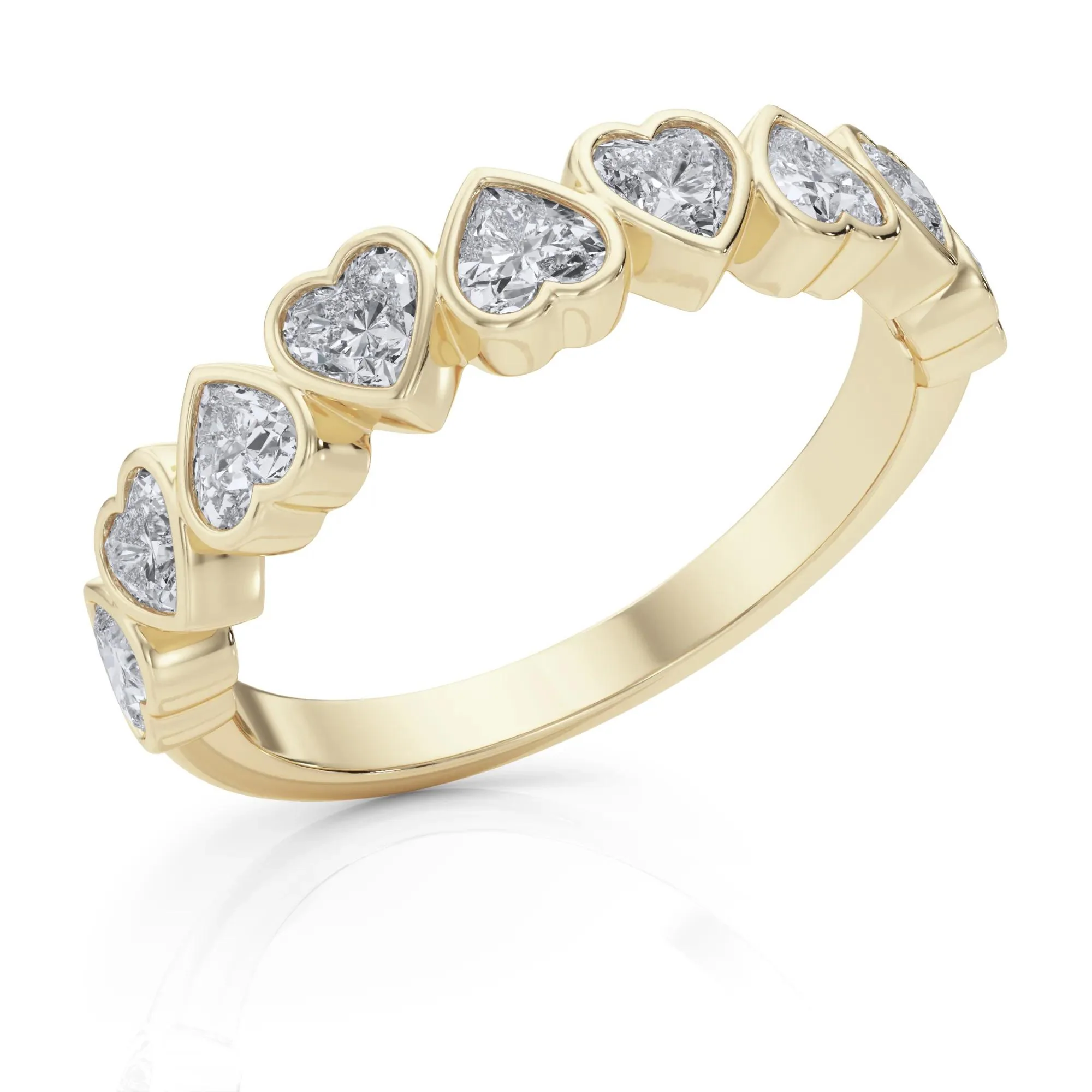1 CT. Tw. Lab Grown Diamond Heart Bezel Half Eternity Band Ring 14K Yellow Gold Size 7 2.5mm - Image 5