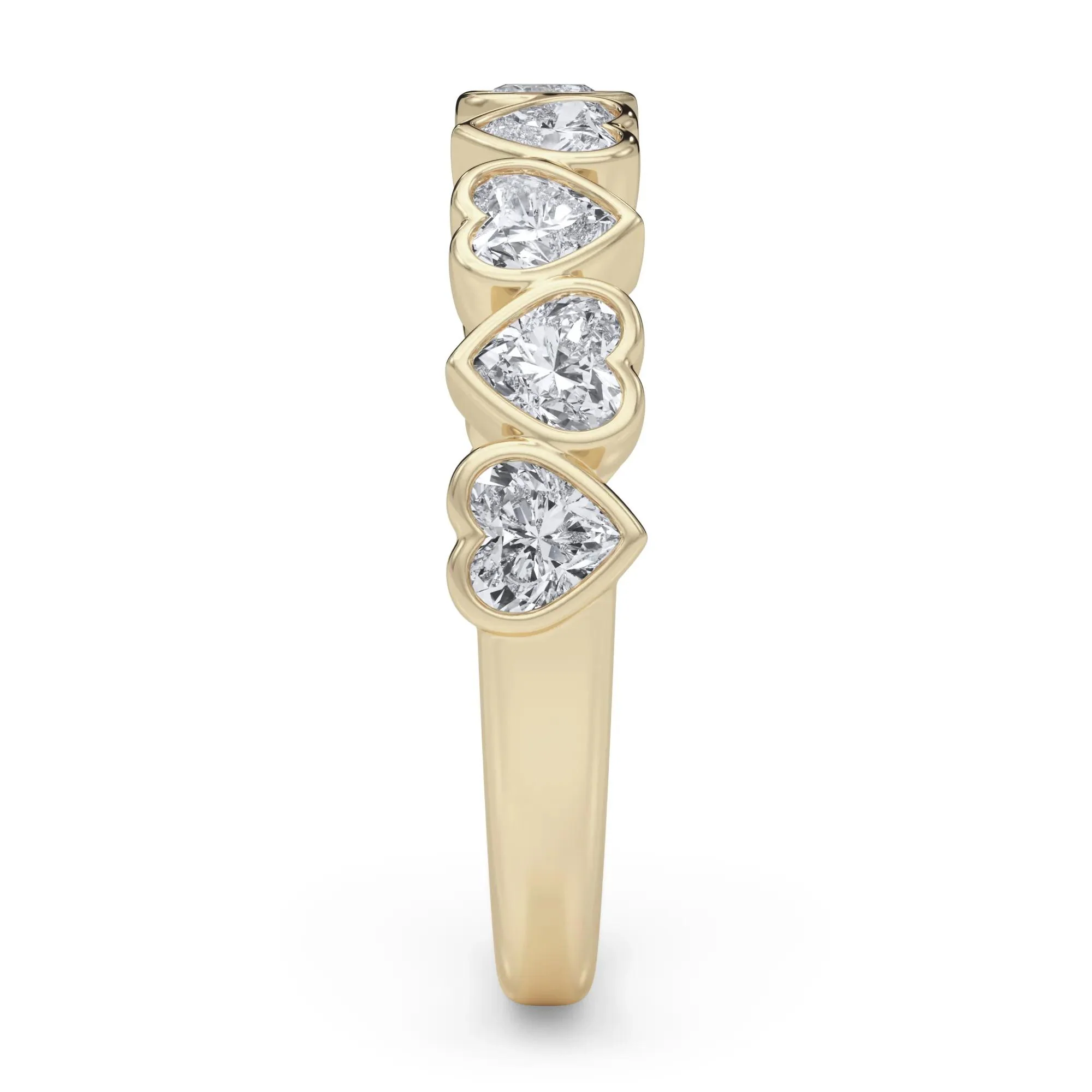 1 CT. Tw. Lab Grown Diamond Heart Bezel Half Eternity Band Ring 14K Yellow Gold Size 7.5 2.5mm - Image 3