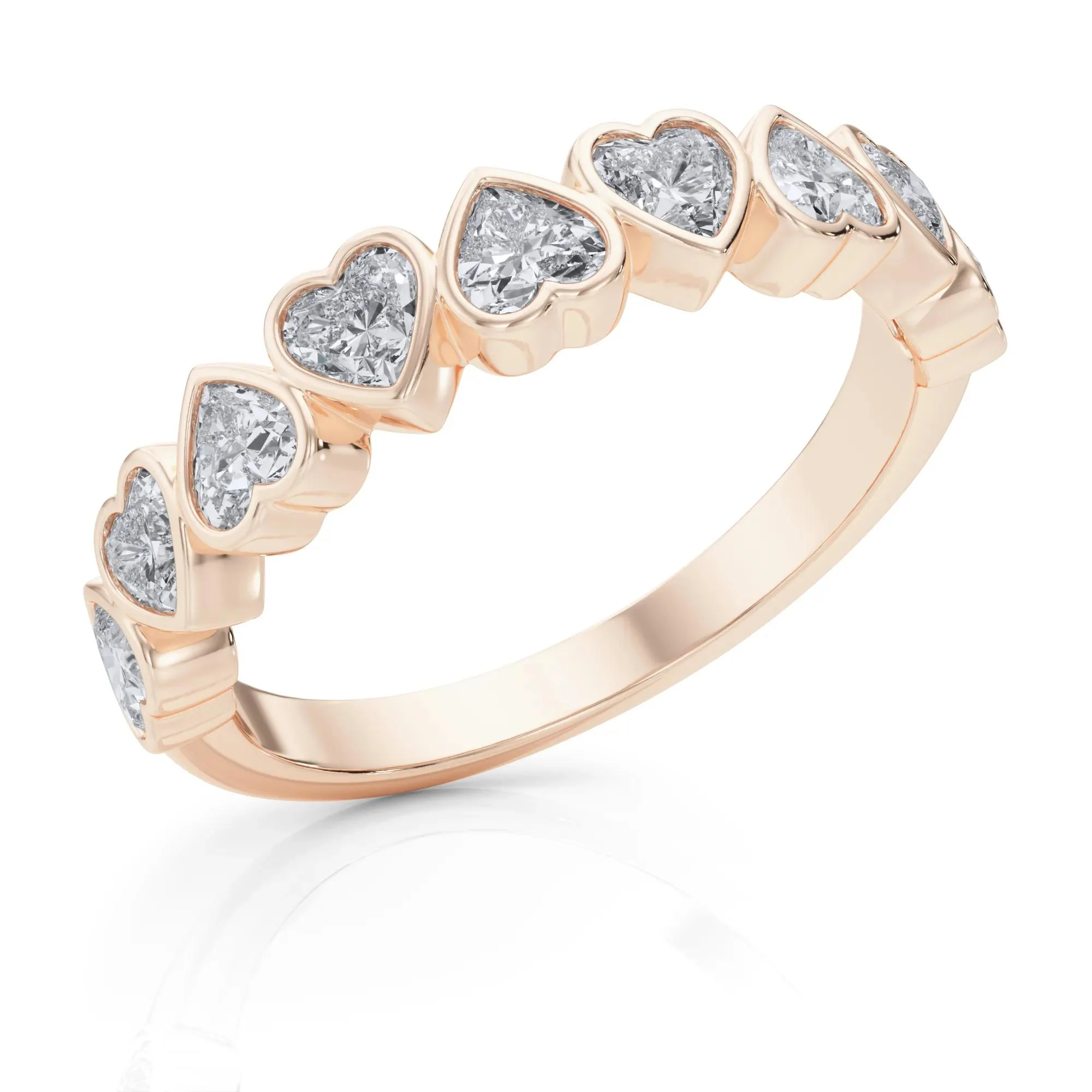 1 CT. Tw. Lab Grown Diamond Heart Bezel Half Eternity Band Ring 14K Rose Gold Size 4.5 2.5mm - Image 5