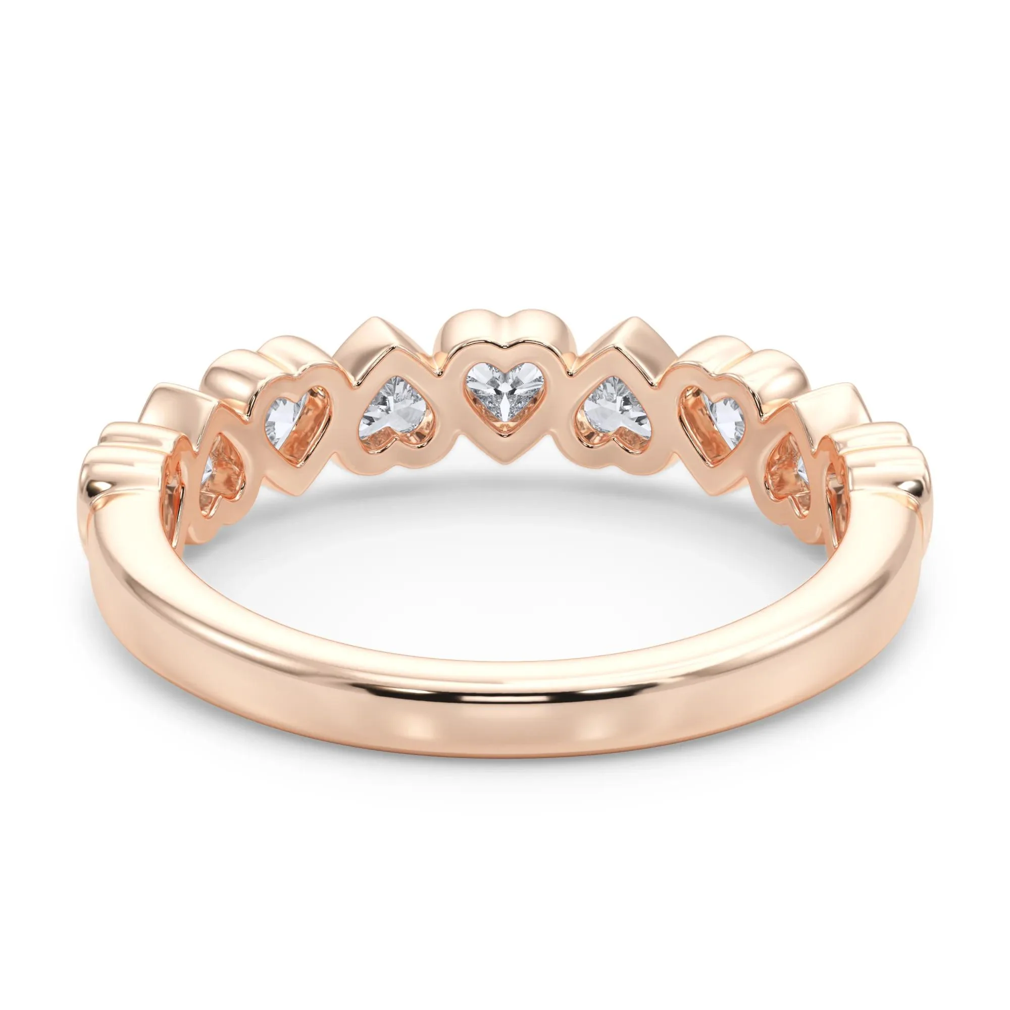 1 CT. Tw. Lab Grown Diamond Heart Bezel Half Eternity Band Ring 14K Rose Gold Size 5.5 2.5mm - Image 4