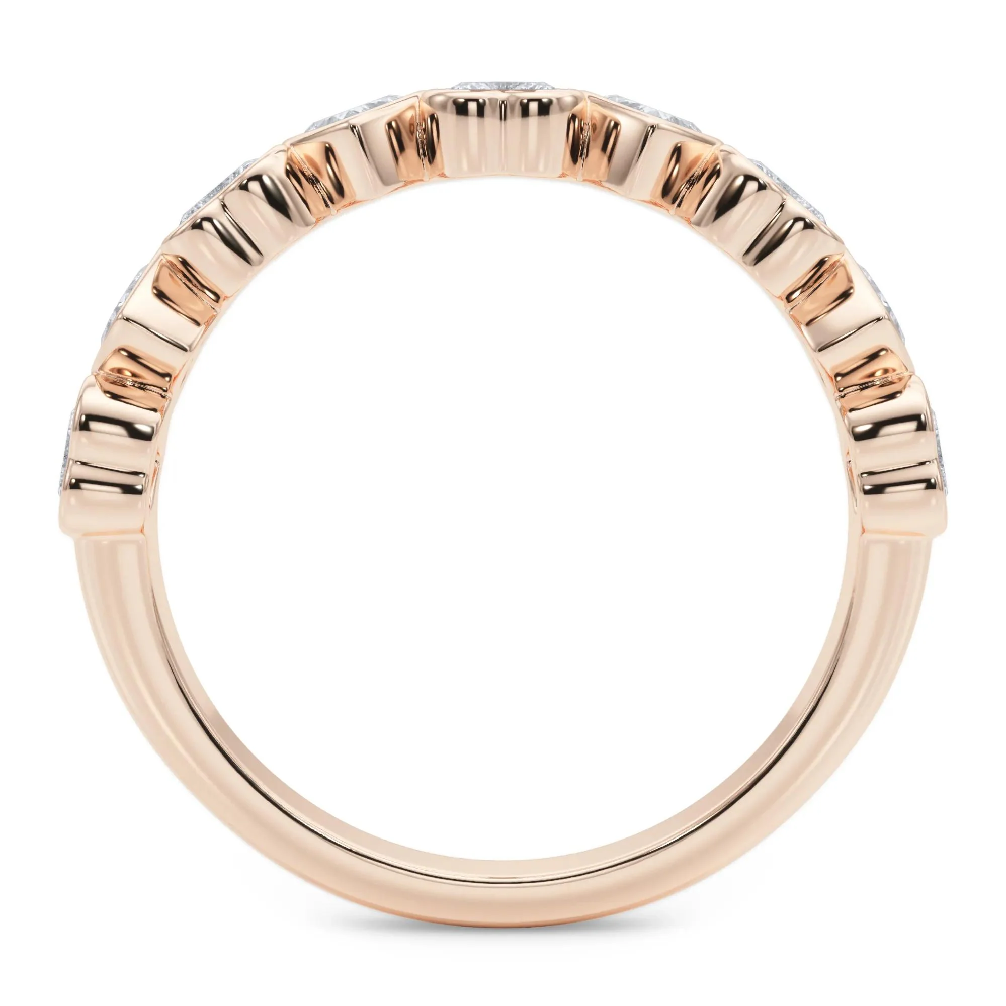 1 CT. Tw. Lab Grown Diamond Heart Bezel Half Eternity Band Ring 14K Rose Gold Size 6.5 2.5mm - Image 2