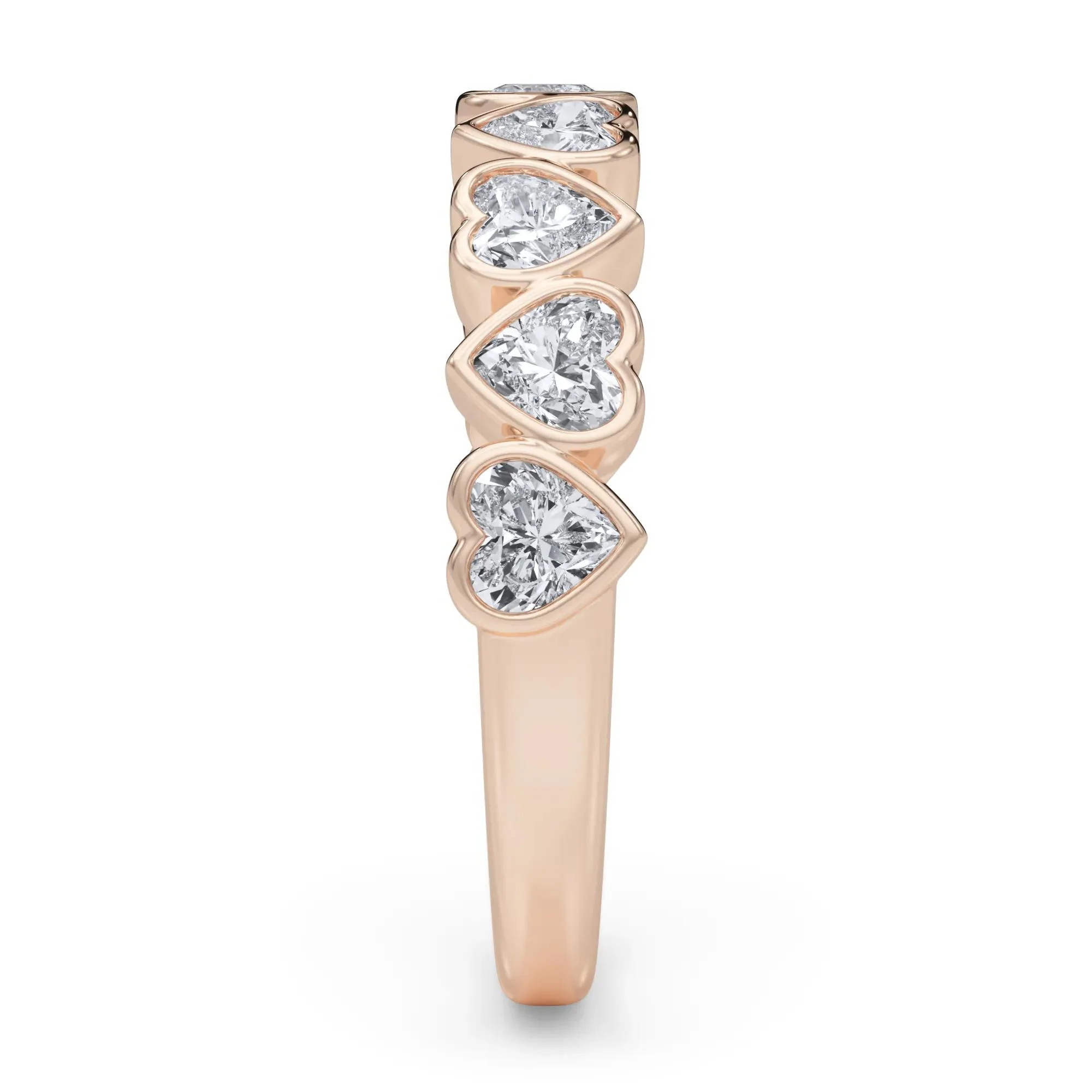 1 CT. Tw. Lab Grown Diamond Heart Bezel Half Eternity Band Ring 14K Rose Gold Size 8 2.5mm - Image 3