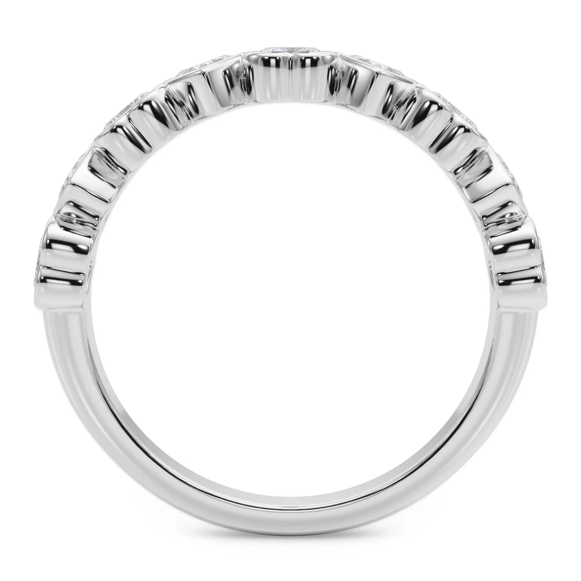 1 CT. Tw. Lab Grown Diamond Heart Bezel Half Eternity Band Ring Platinum White Size 4 2.5mm - Image 2