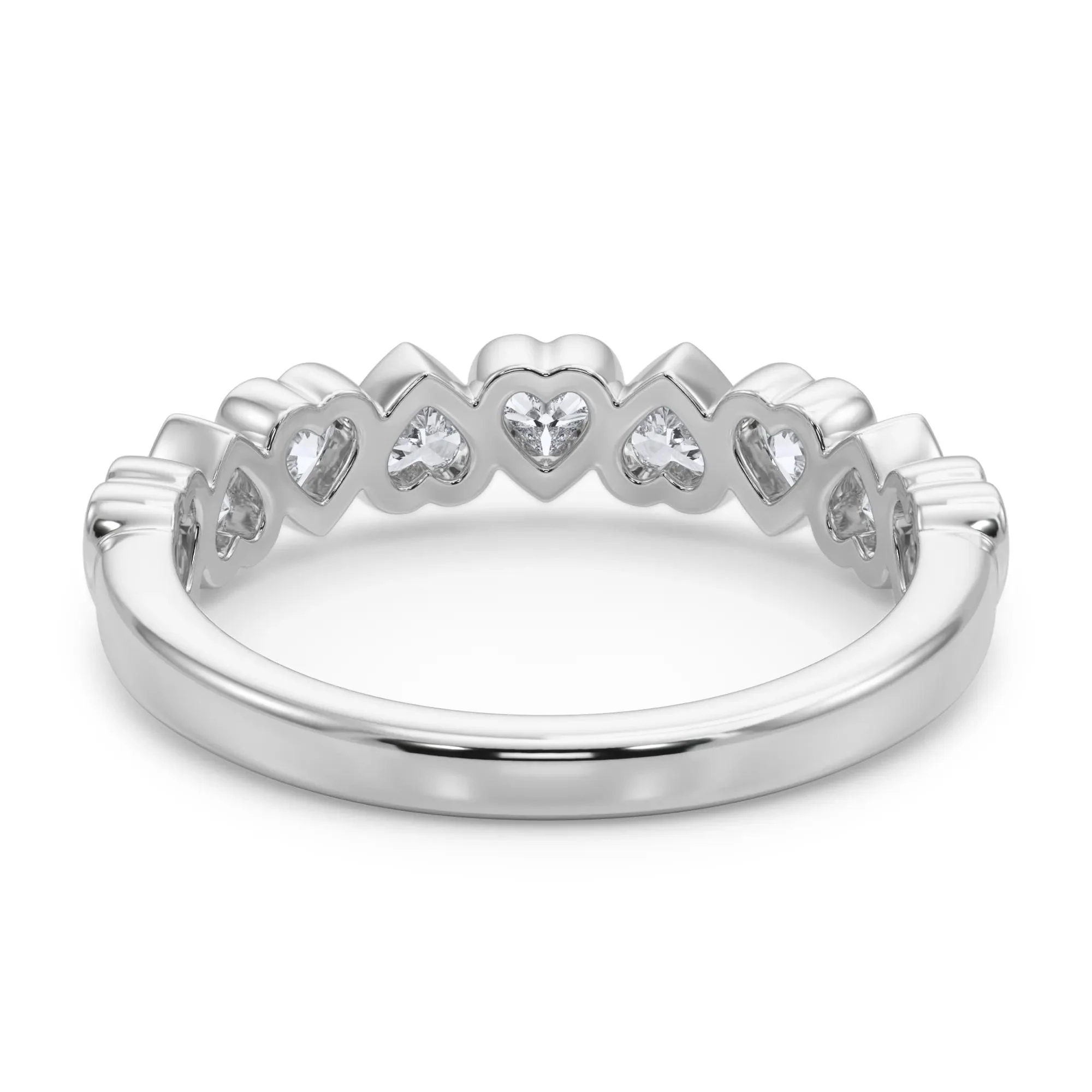 1 CT. Tw. Lab Grown Diamond Heart Bezel Half Eternity Band Ring Platinum White Size 5 2.5mm - Image 4
