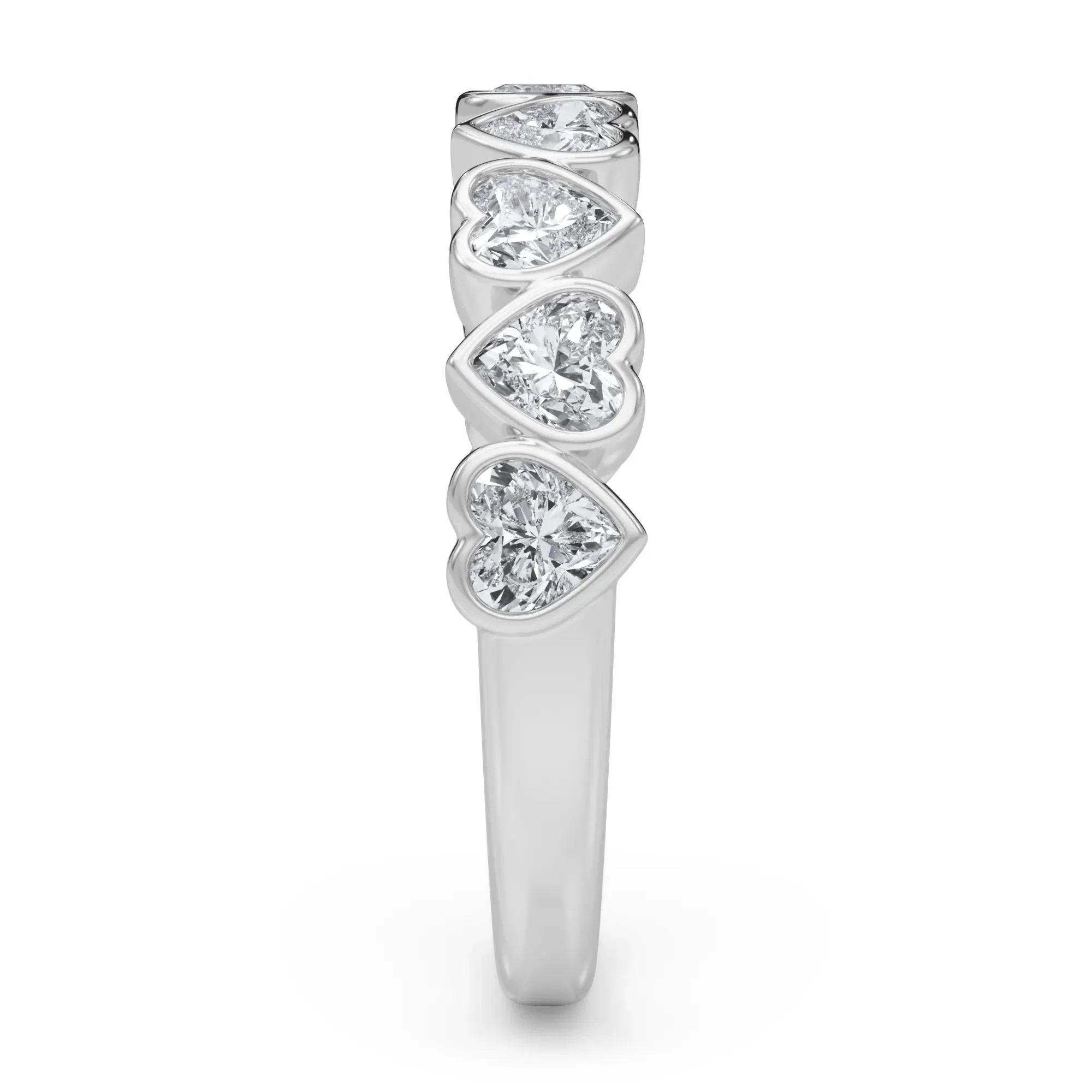 1 CT. Tw. Lab Grown Diamond Heart Bezel Half Eternity Band Ring Platinum White Size 7 2.5mm - Image 3