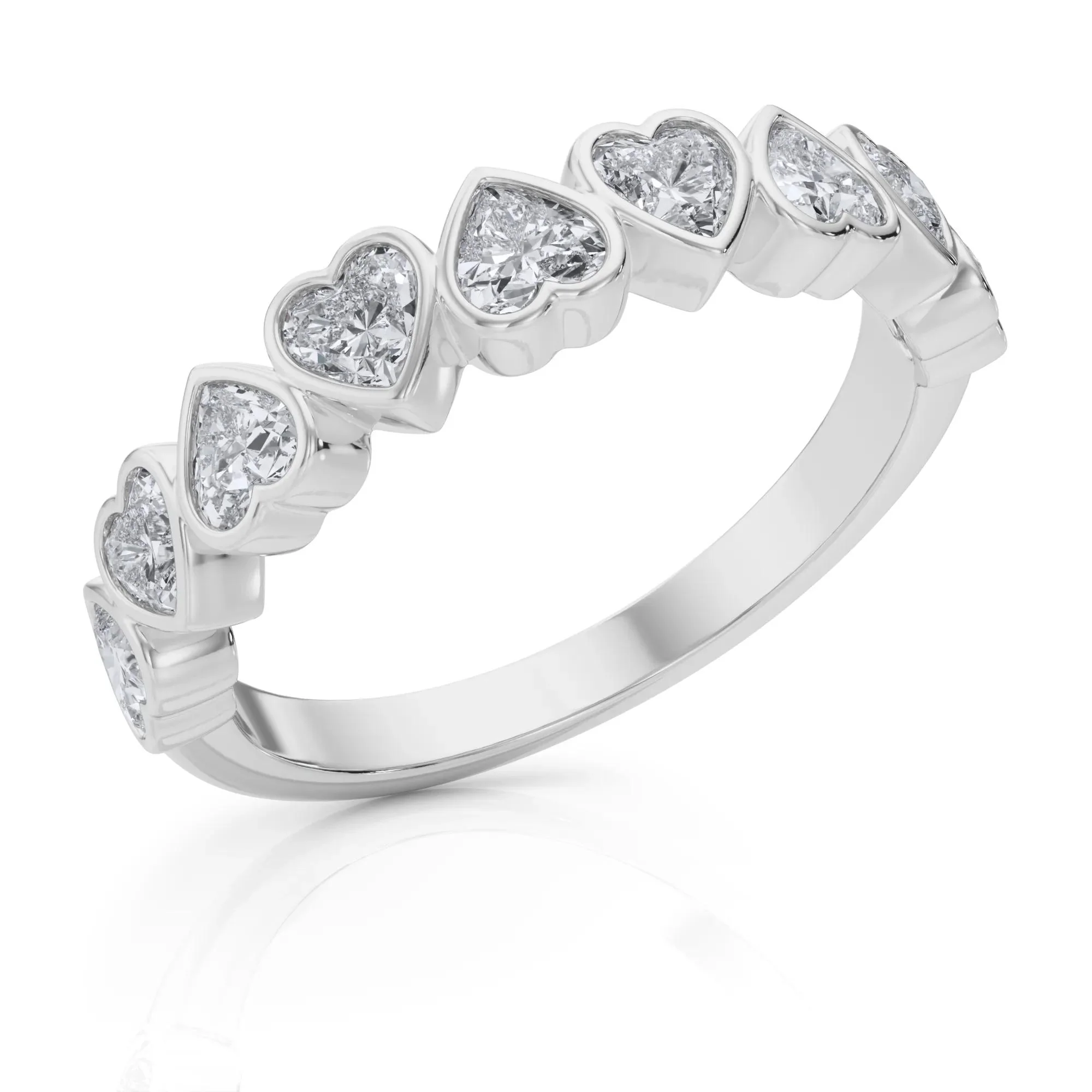 1 CT. Tw. Lab Grown Diamond Heart Bezel Half Eternity Band Ring Platinum White Size 8 2.5mm - Image 5