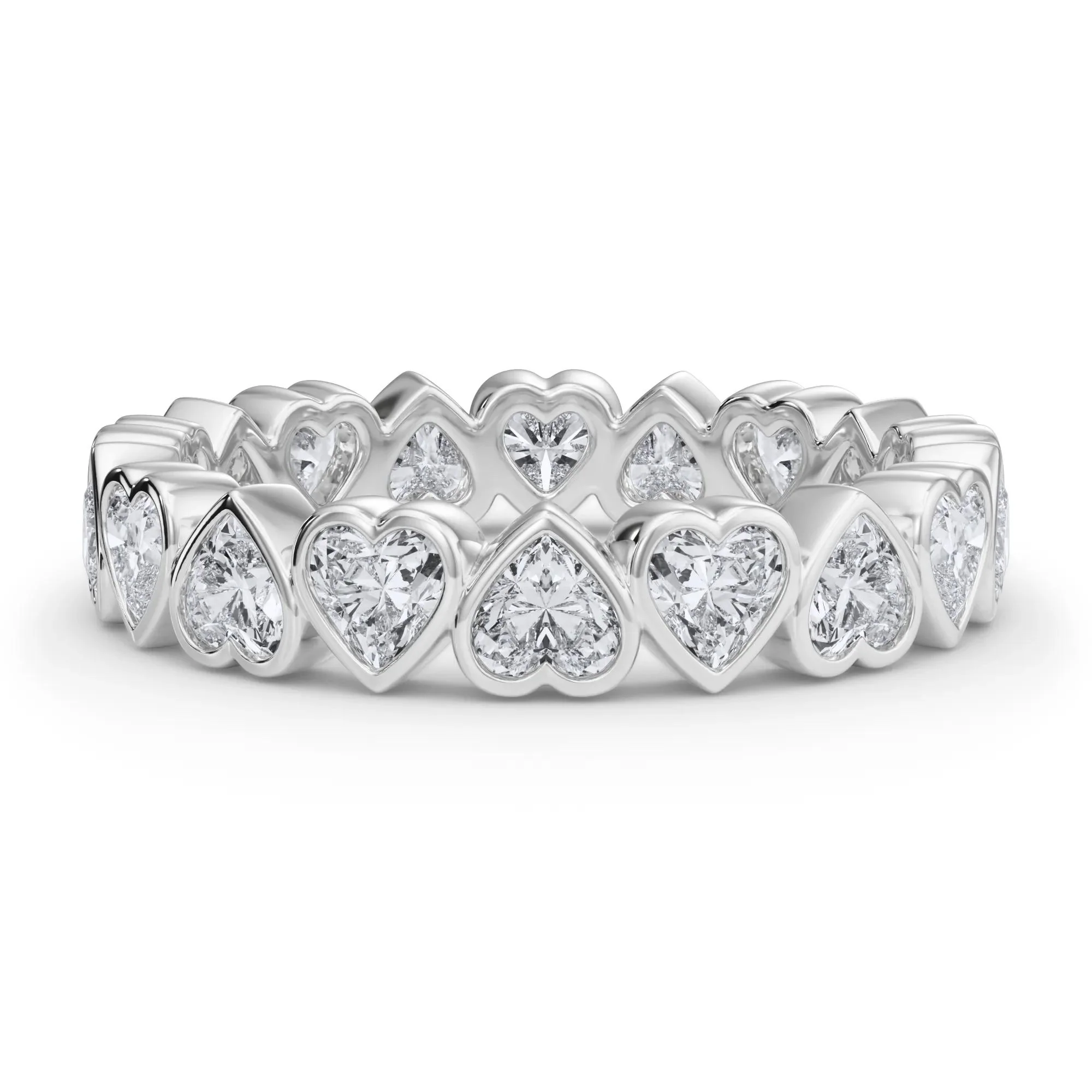2 CT. Tw. Lab Grown Diamond Heart Bezel Eternity Band Ring 14K White Gold Size 6 2.5mm