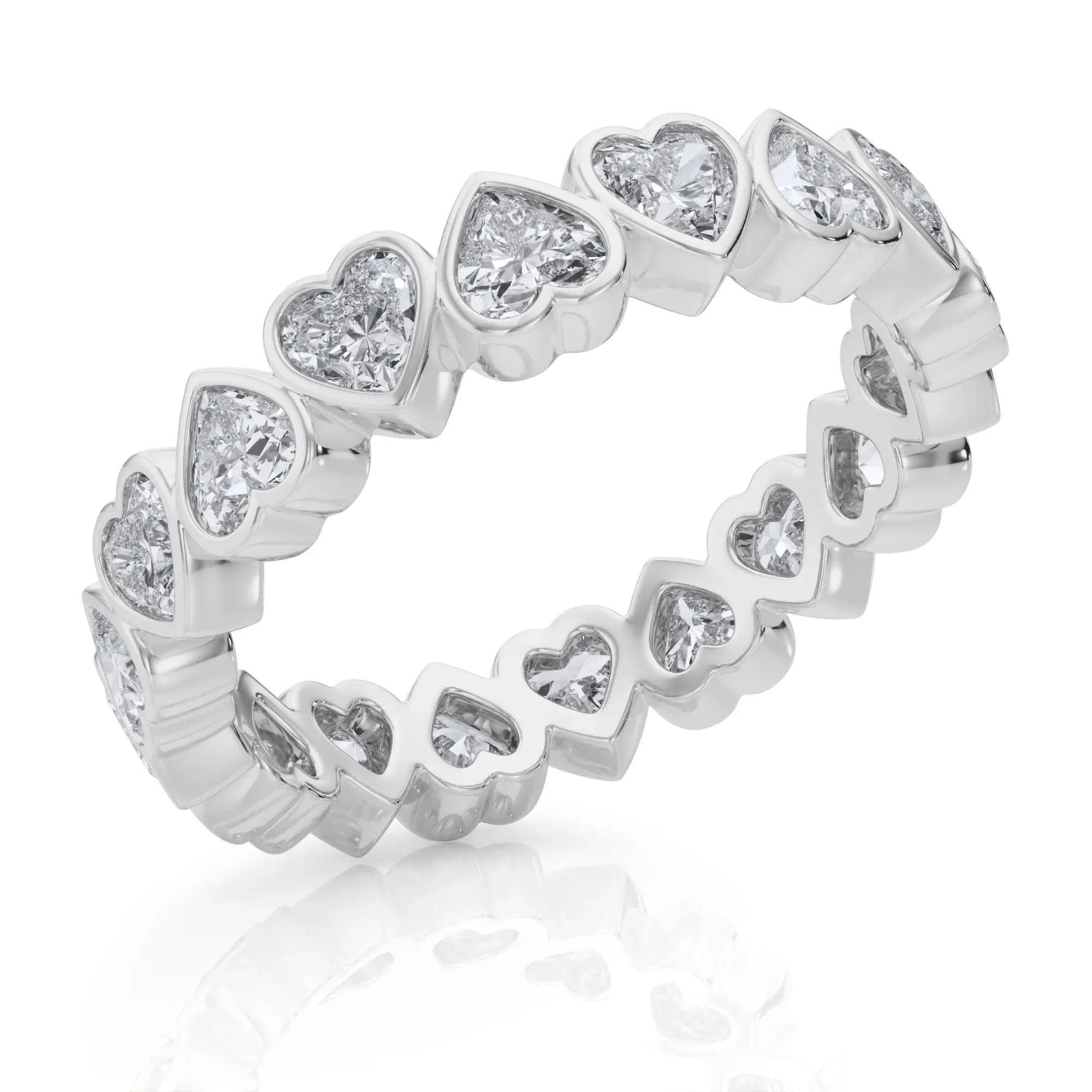 2 CT. Tw. Lab Grown Diamond Heart Bezel Eternity Band Ring 14K White Gold Size 8.5 2.5mm - Image 5