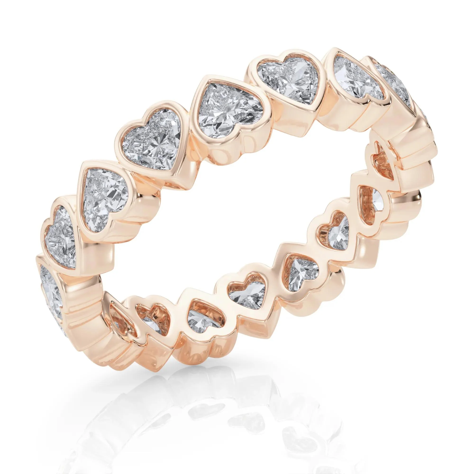2 CT. Tw. Lab Grown Diamond Heart Bezel Eternity Band Ring 14K Rose Gold Size 6 2.5mm - Image 5