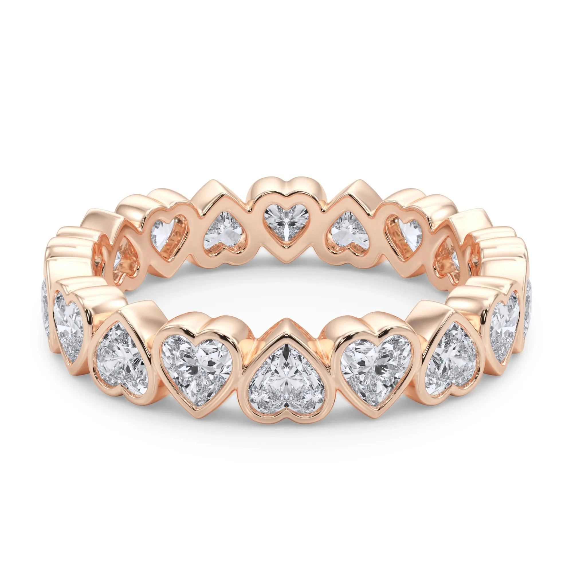 2 CT. Tw. Lab Grown Diamond Heart Bezel Eternity Band Ring 14K Rose Gold Size 6.5 2.5mm - Image 4