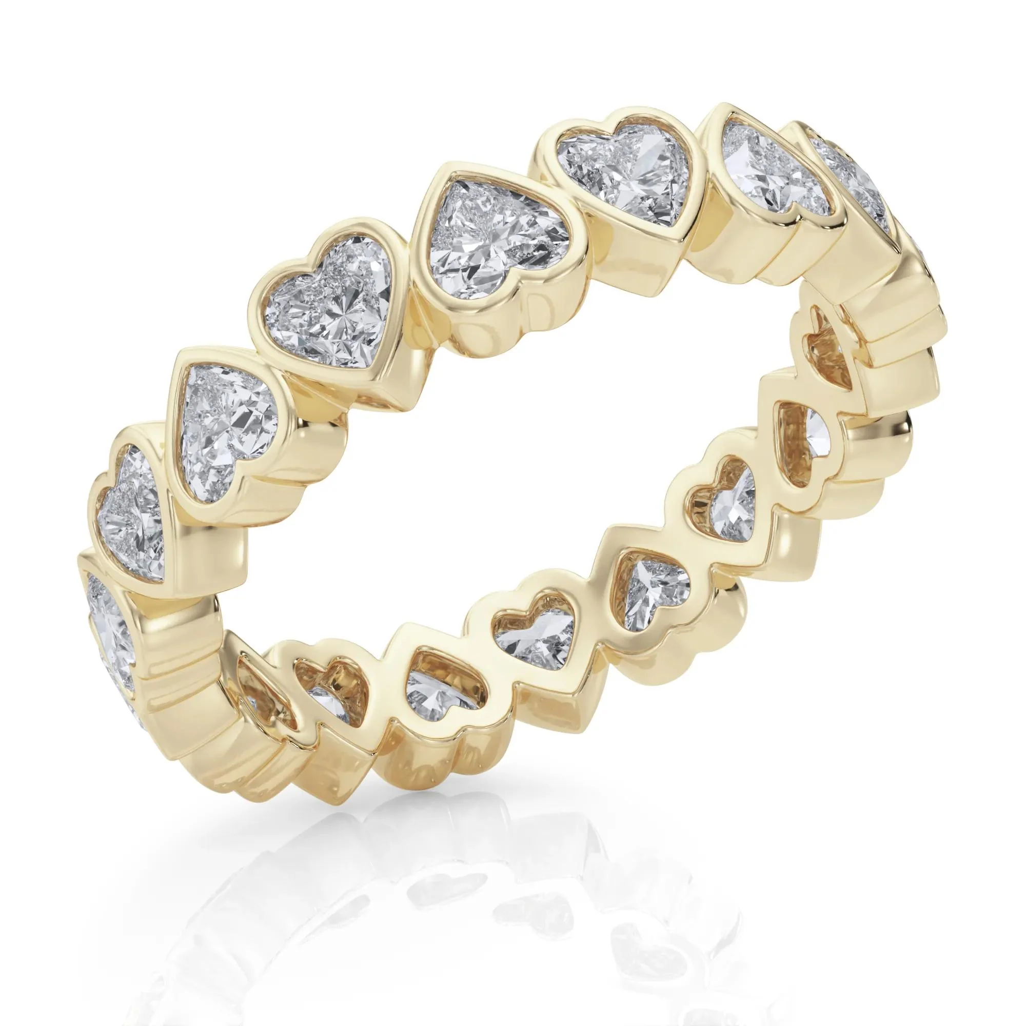 2 CT. Tw. Lab Grown Diamond Heart Bezel Eternity Band Ring 14K Yellow Gold Size 4 2.5mm - Image 5