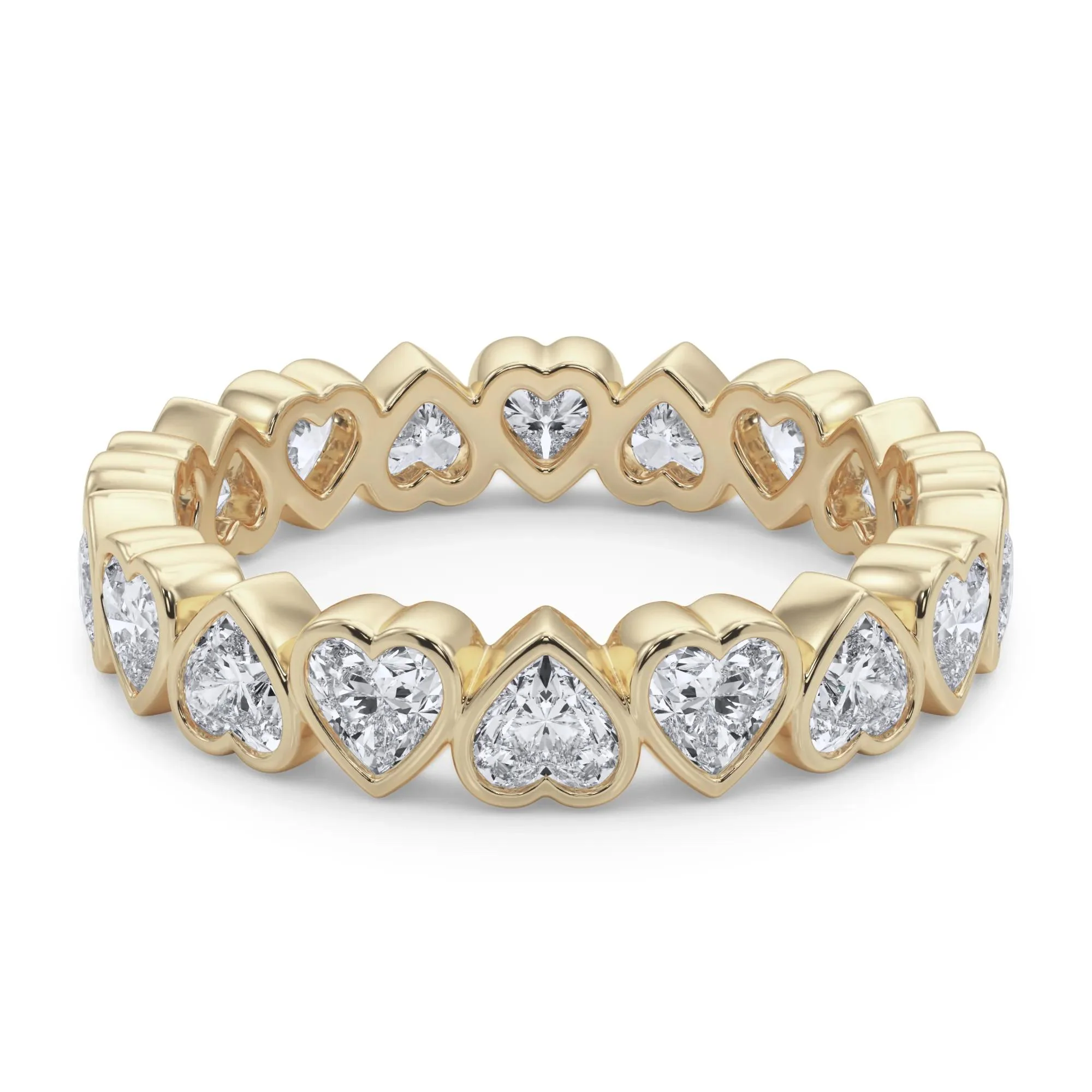 2 CT. Tw. Lab Grown Diamond Heart Bezel Eternity Band Ring 14K Yellow Gold Size 8 2.5mm - Image 4