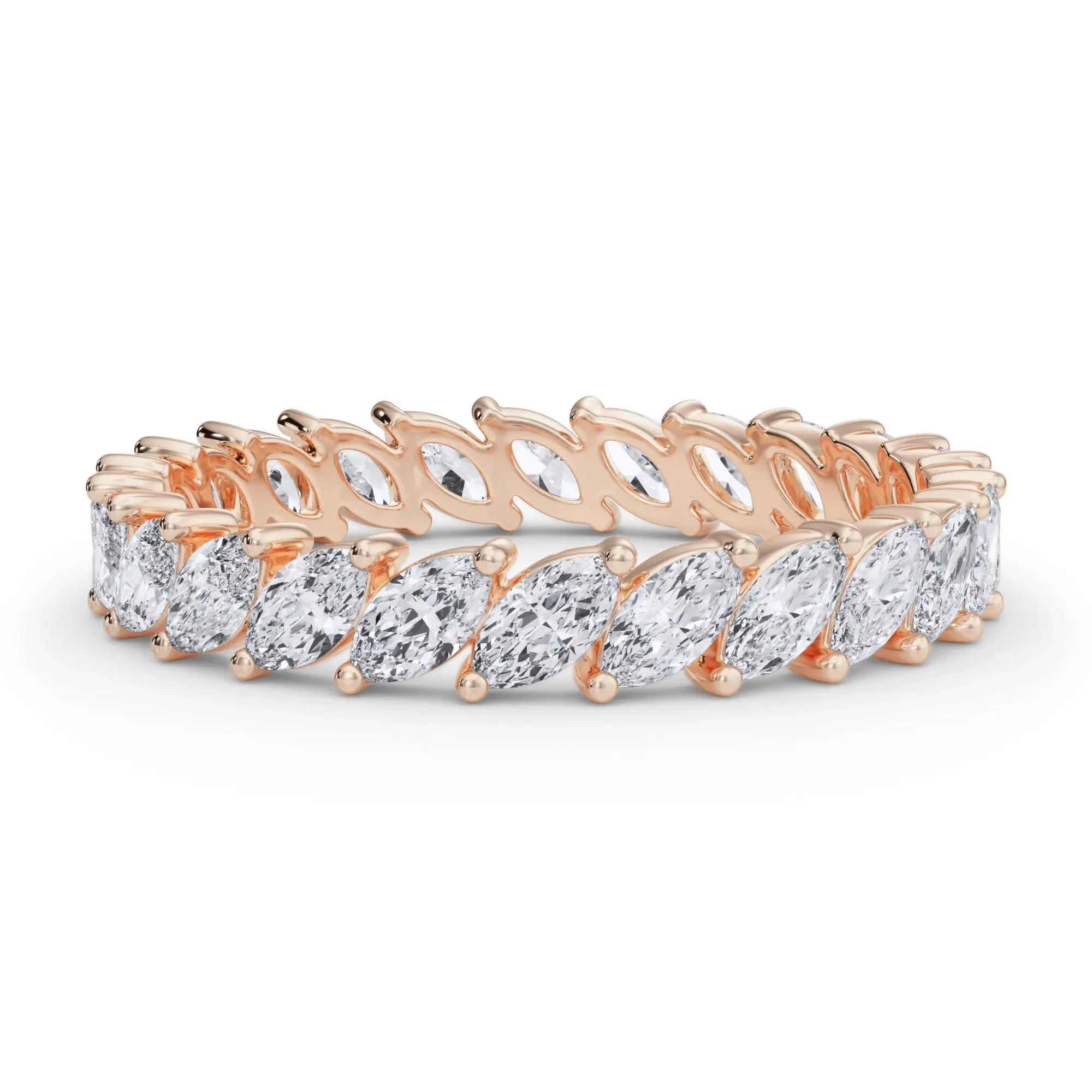 2 CT. Tw. Lab Grown Diamond Marquise Slant Eternity Band Ring 14K Rose Gold Size 5.5 4mm