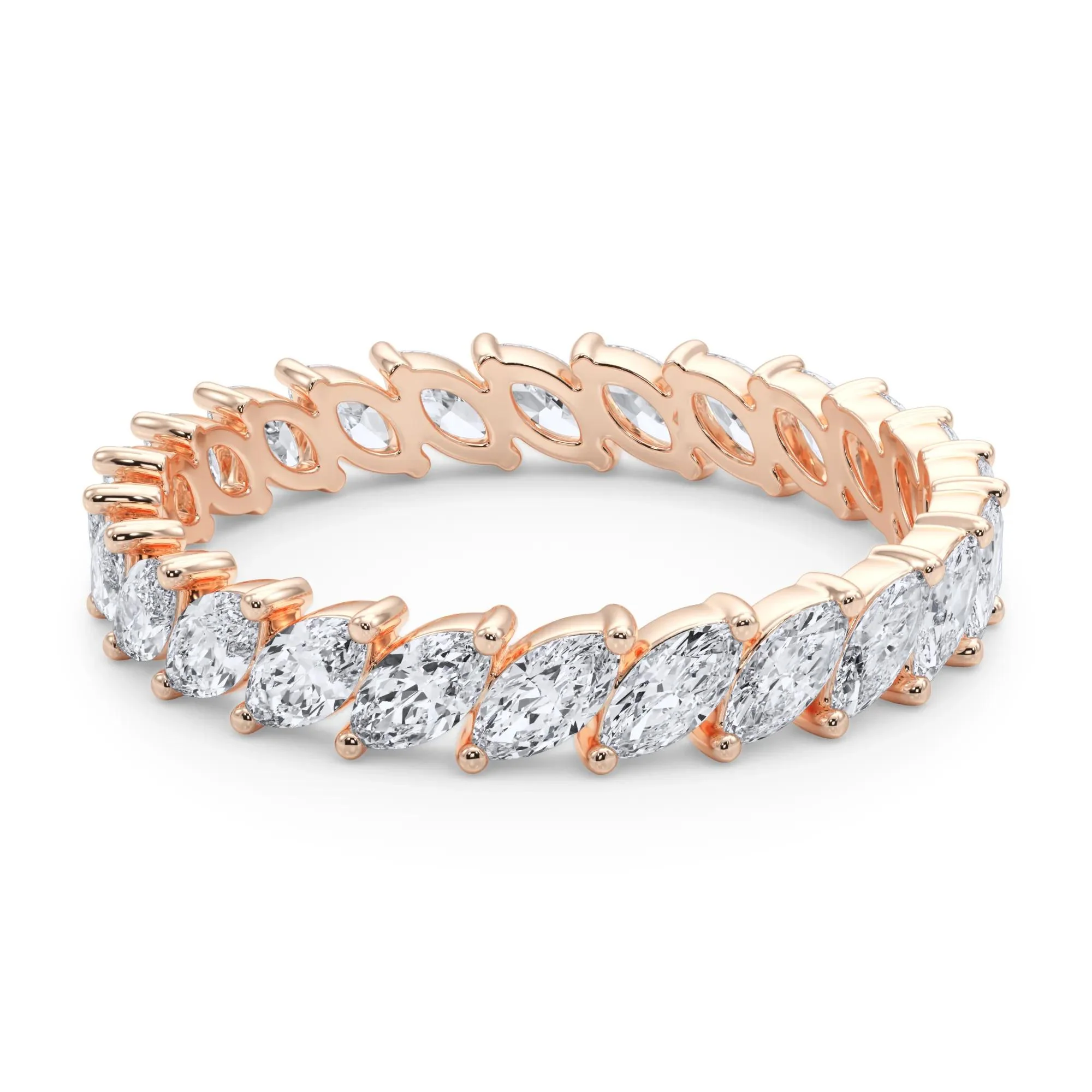 2 CT. Tw. Lab Grown Diamond Marquise Slant Eternity Band Ring 14K Rose Gold Size 6 4mm - Image 4