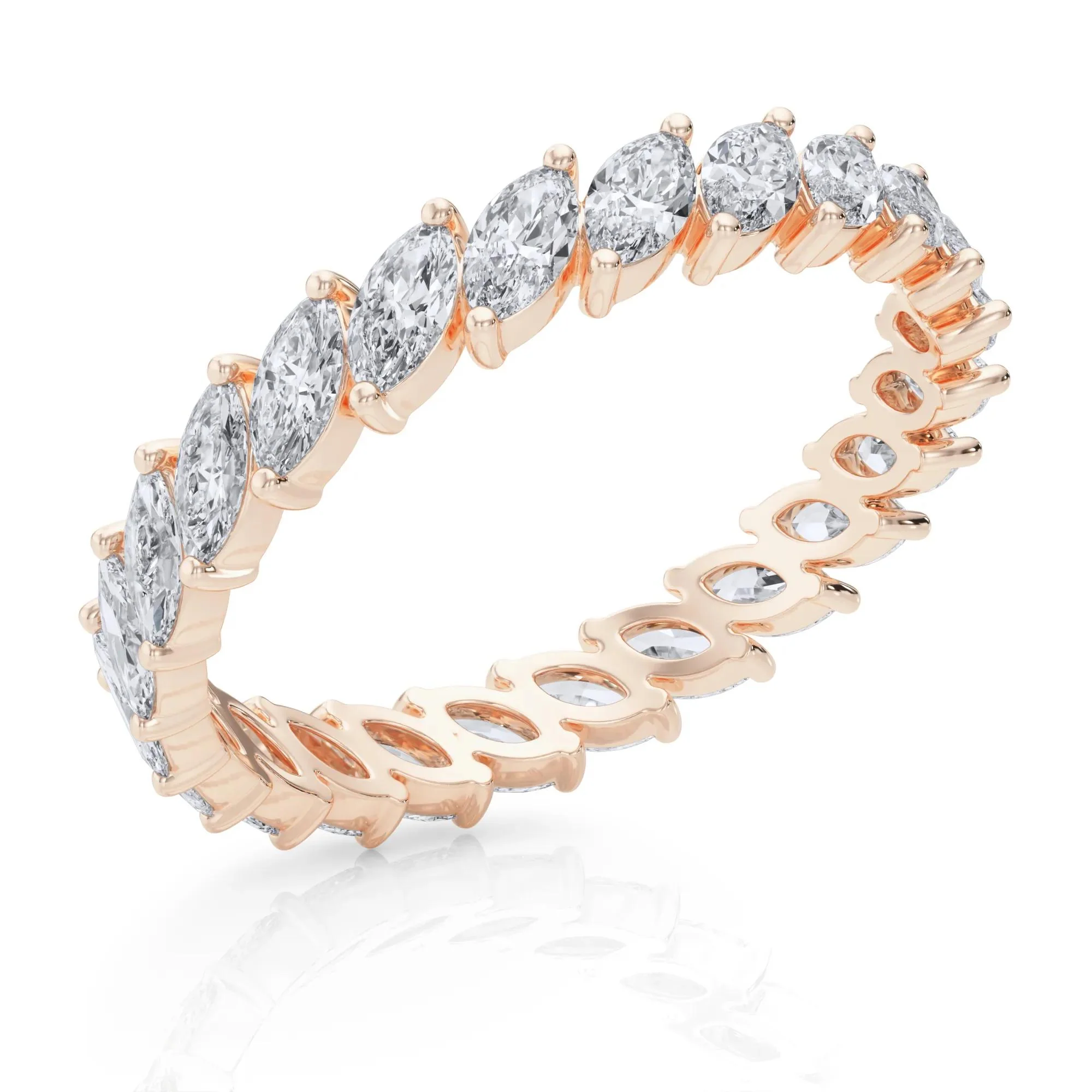 2 CT. Tw. Lab Grown Diamond Marquise Slant Eternity Band Ring 14K Rose Gold Size 6.5 4mm - Image 5
