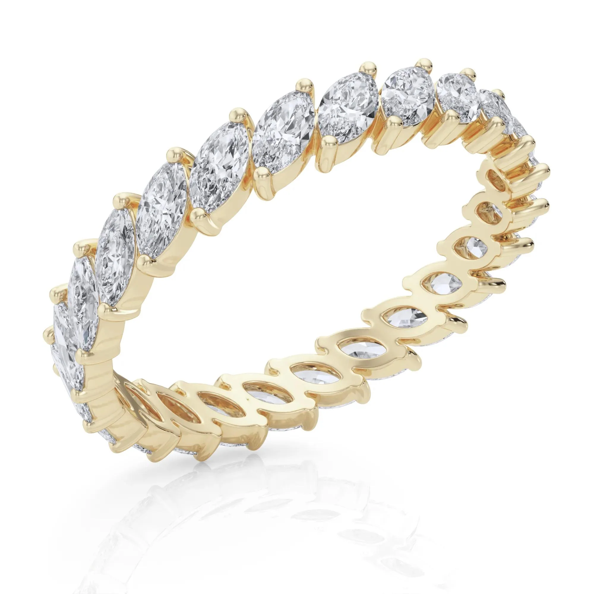 2 CT. Tw. Lab Grown Diamond Marquise Slant Eternity Band Ring 14K Yellow Gold Size 4.5 4mm - Image 5