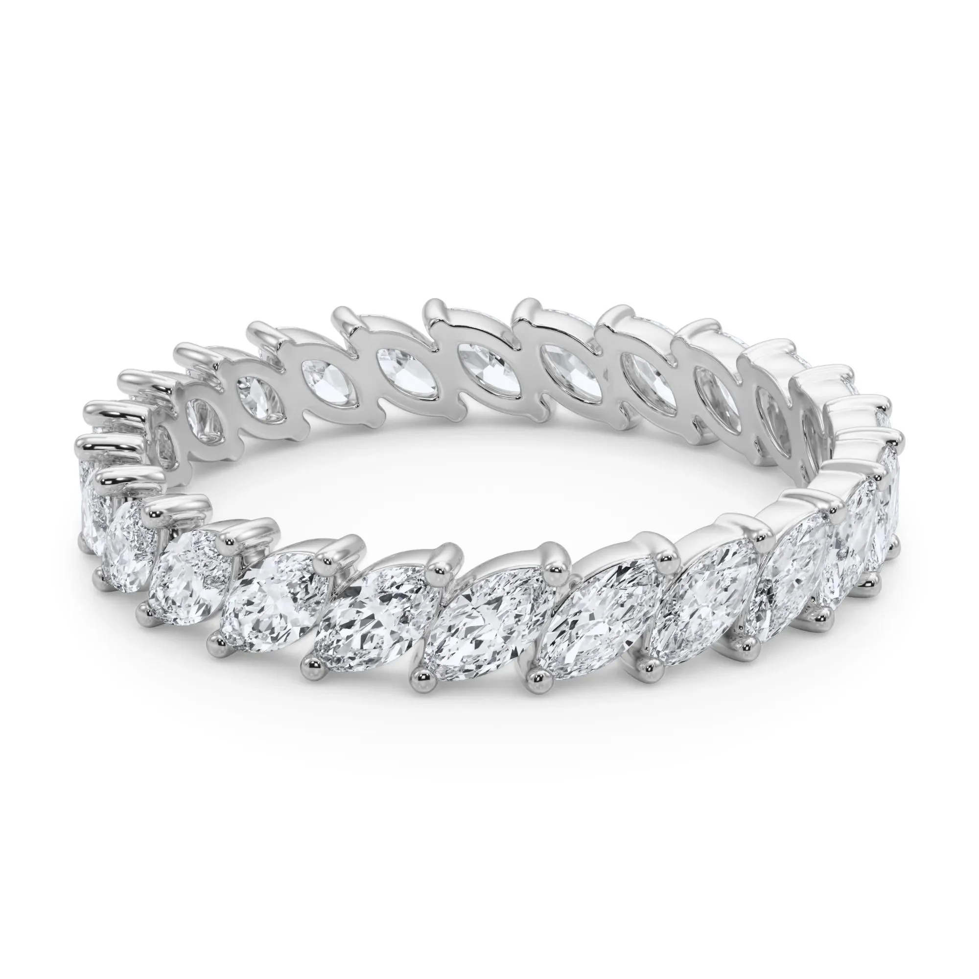 2 CT. Tw. Lab Grown Diamond Marquise Slant Eternity Band Ring Platinum White Size 4 4mm - Image 4