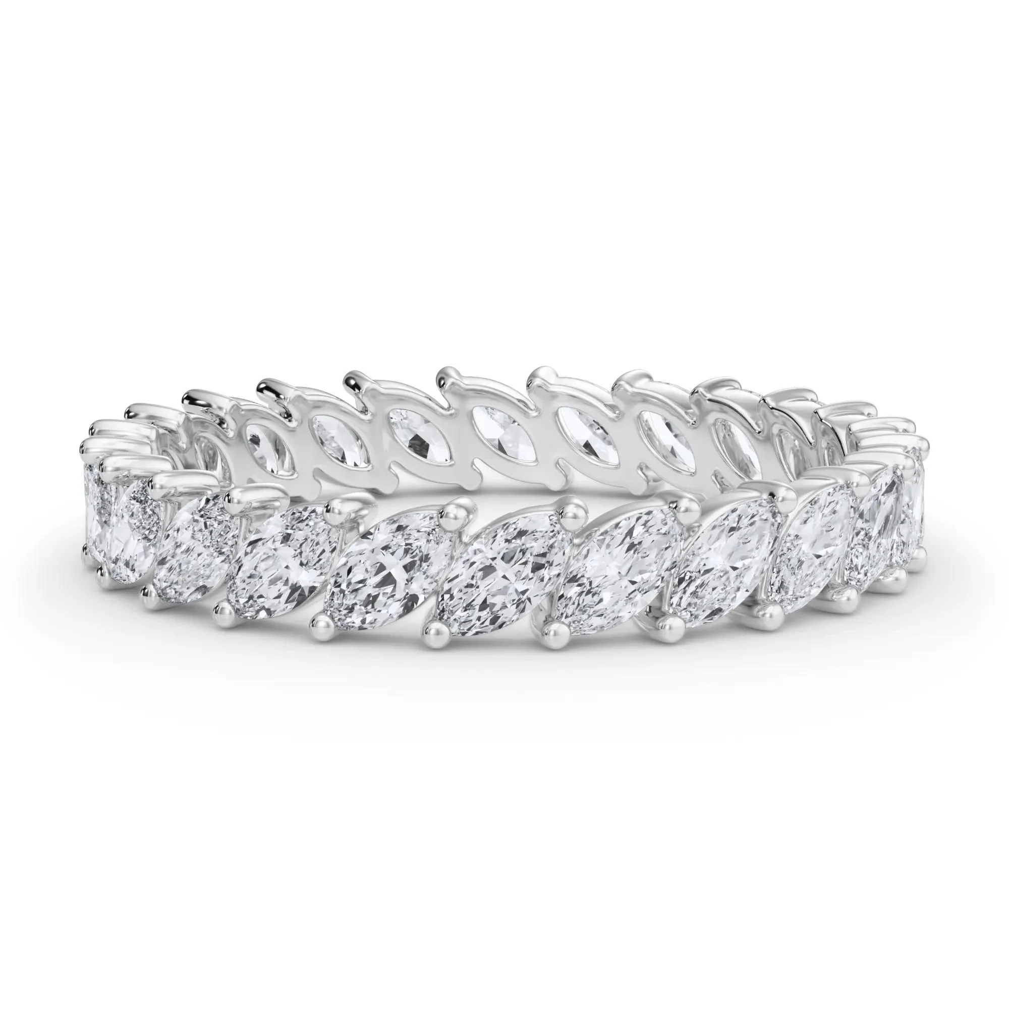 2 CT. Tw. Lab Grown Diamond Marquise Slant Eternity Band Ring Platinum White Size 5 4mm