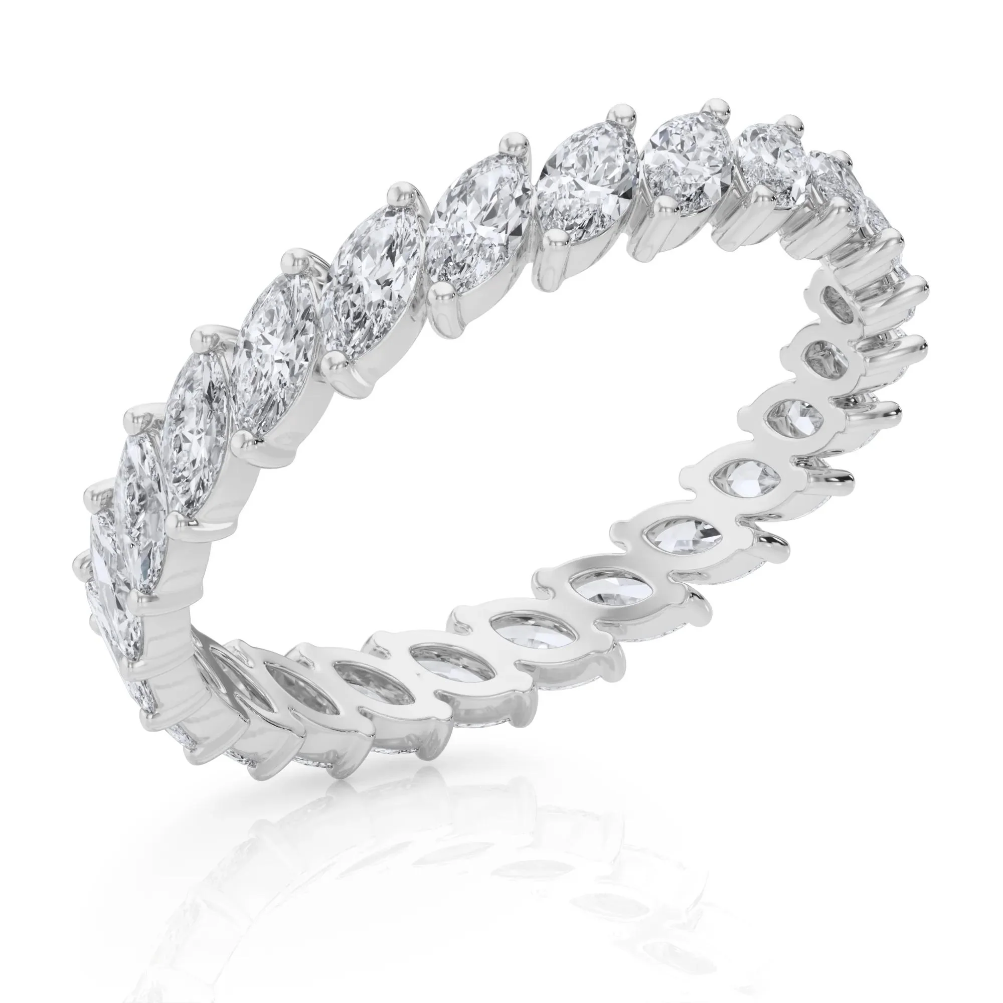 2 CT. Tw. Lab Grown Diamond Marquise Slant Eternity Band Ring Platinum White Size 5.5 4mm - Image 5