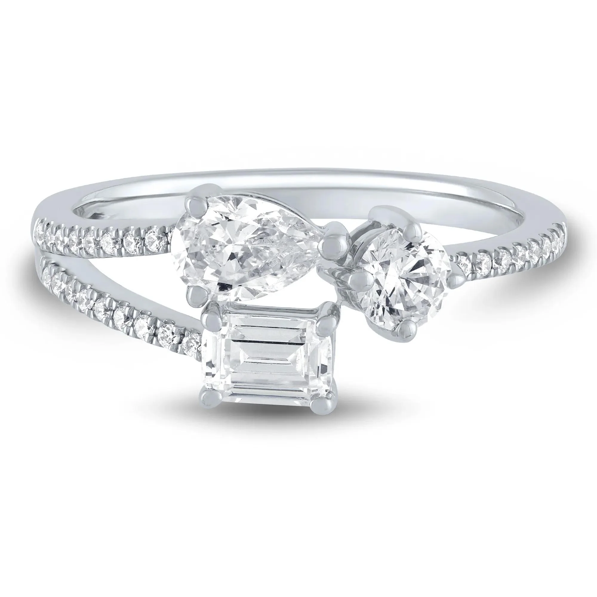 1 CT. Tw. Lab Grown Diamond Multi-Shape Ring 10K White Gold Round Brilliant Cut Size 6.5 1mm
