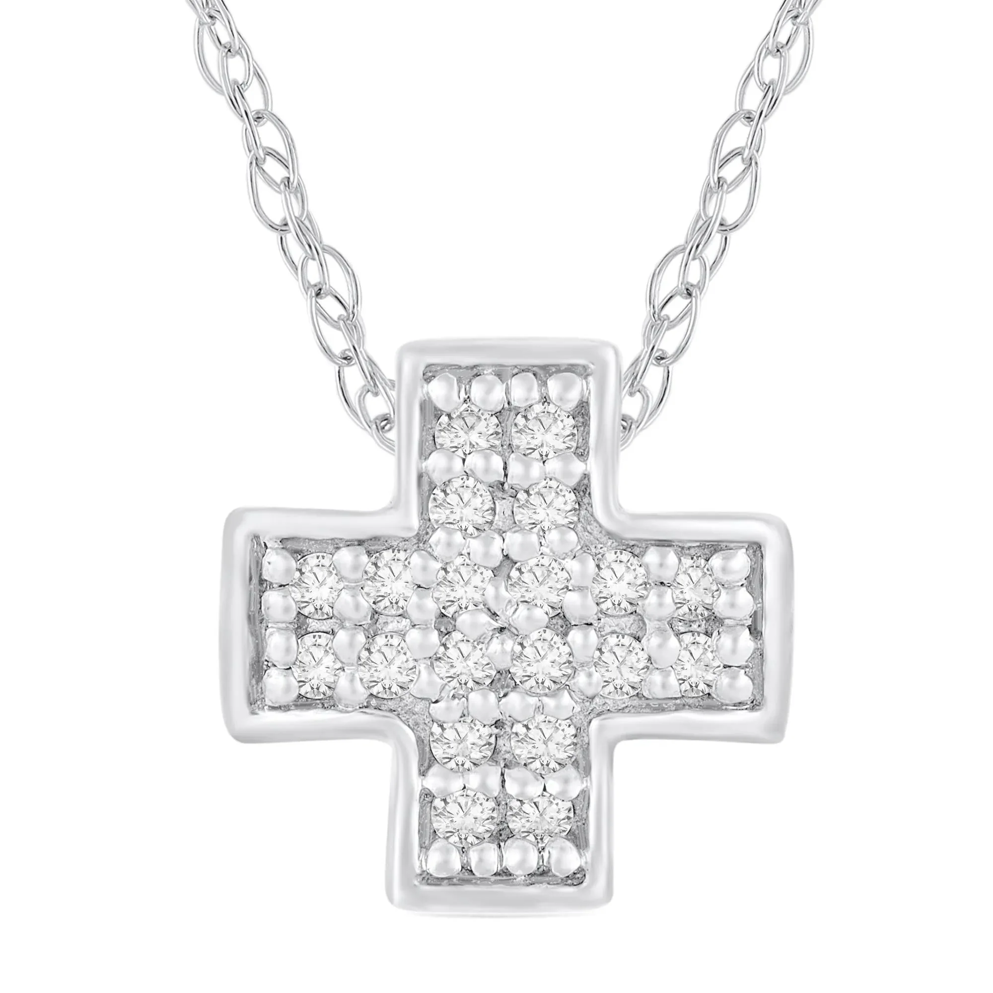 Diamond Accent Plus Pendant Necklace 14K White Gold Size 18"