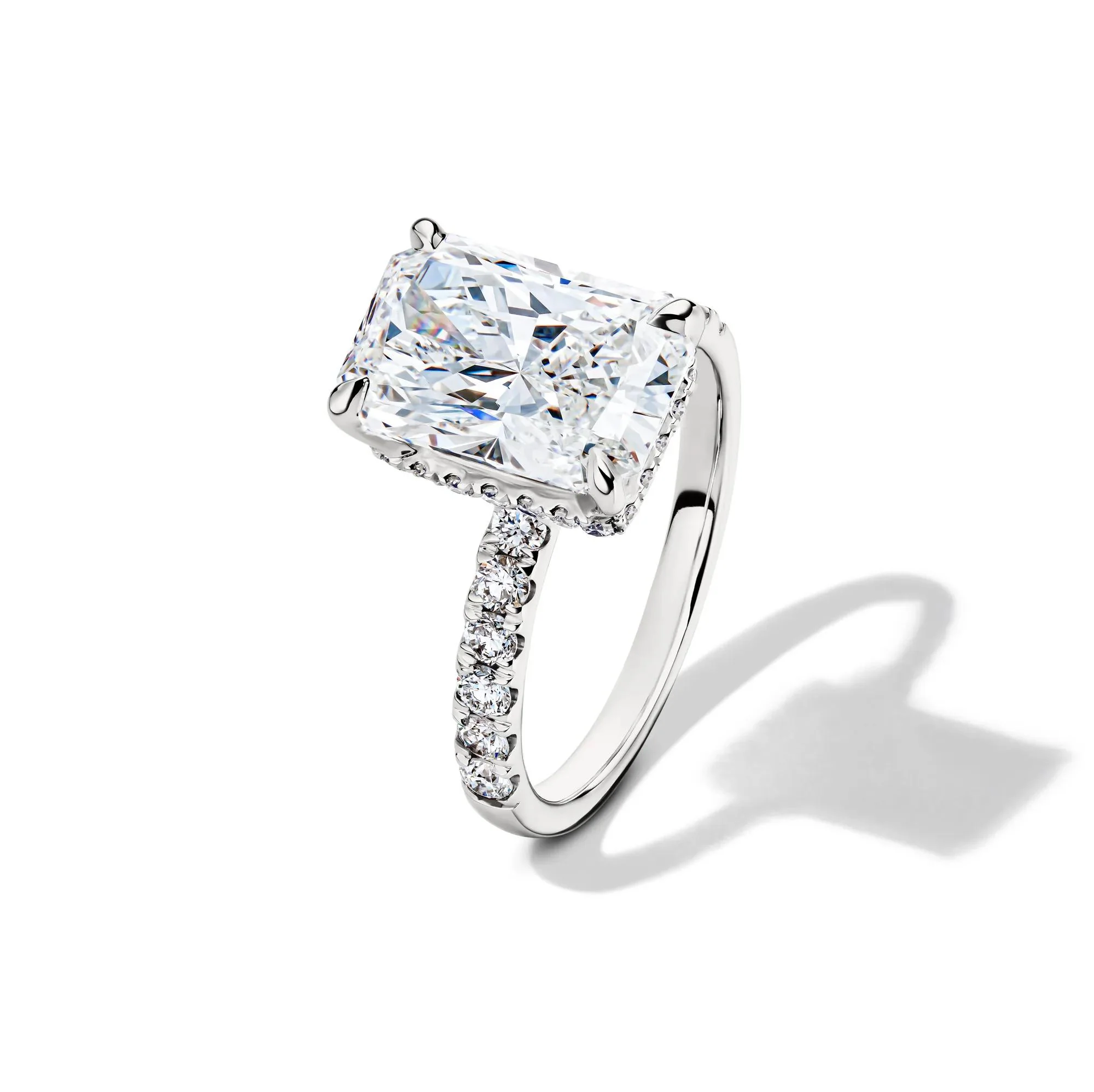 5 CT. Tw. Lab Grown Diamond Radiant-Cut Bridal Set 14K White Gold Ring Round Brilliant Cut Size 5.5 2mm - Image 2