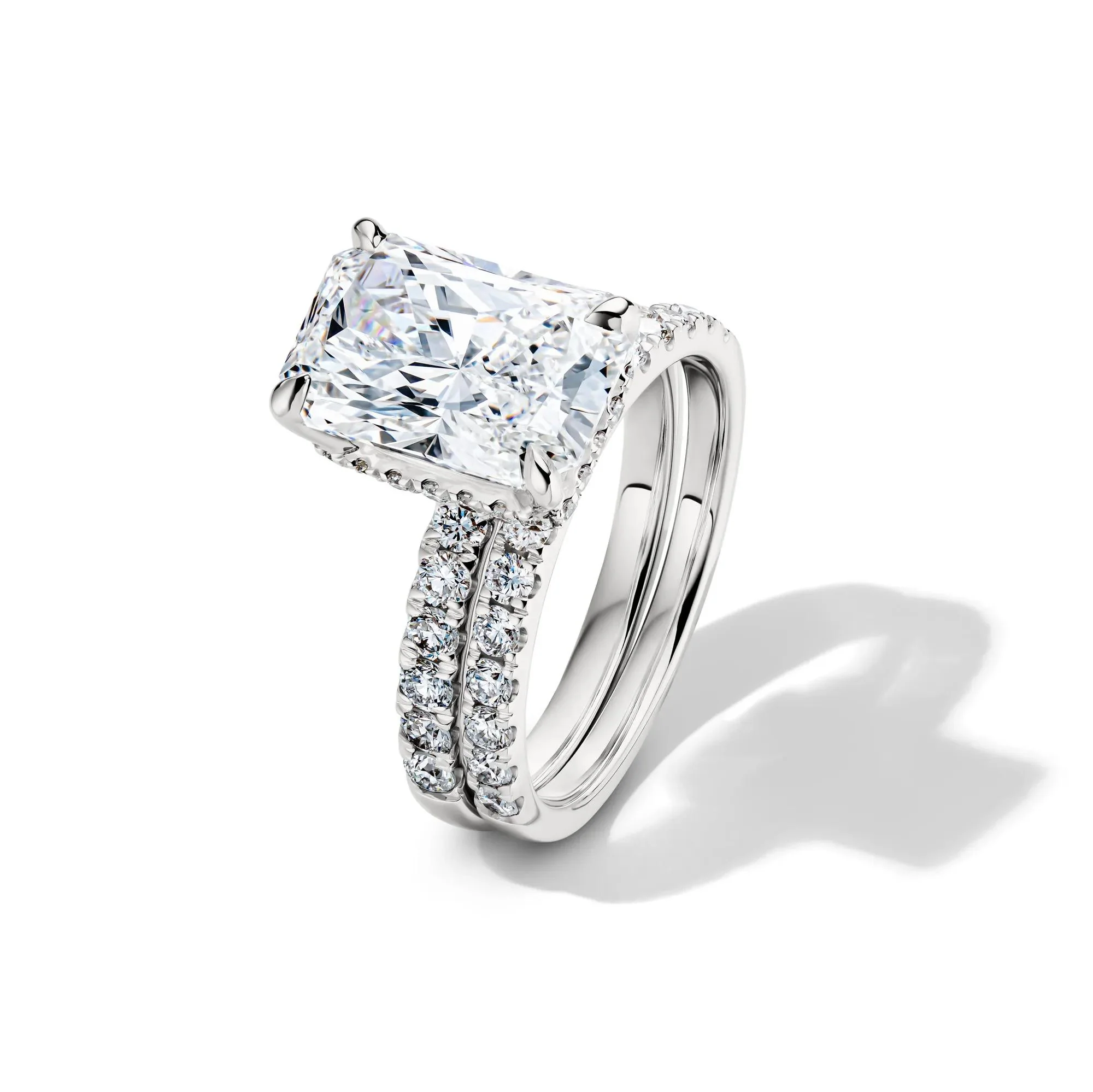 5 CT. Tw. Lab Grown Diamond Radiant-Cut Bridal Set 14K White Gold Ring Round Brilliant Cut Size 7.5 2mm - Image 5
