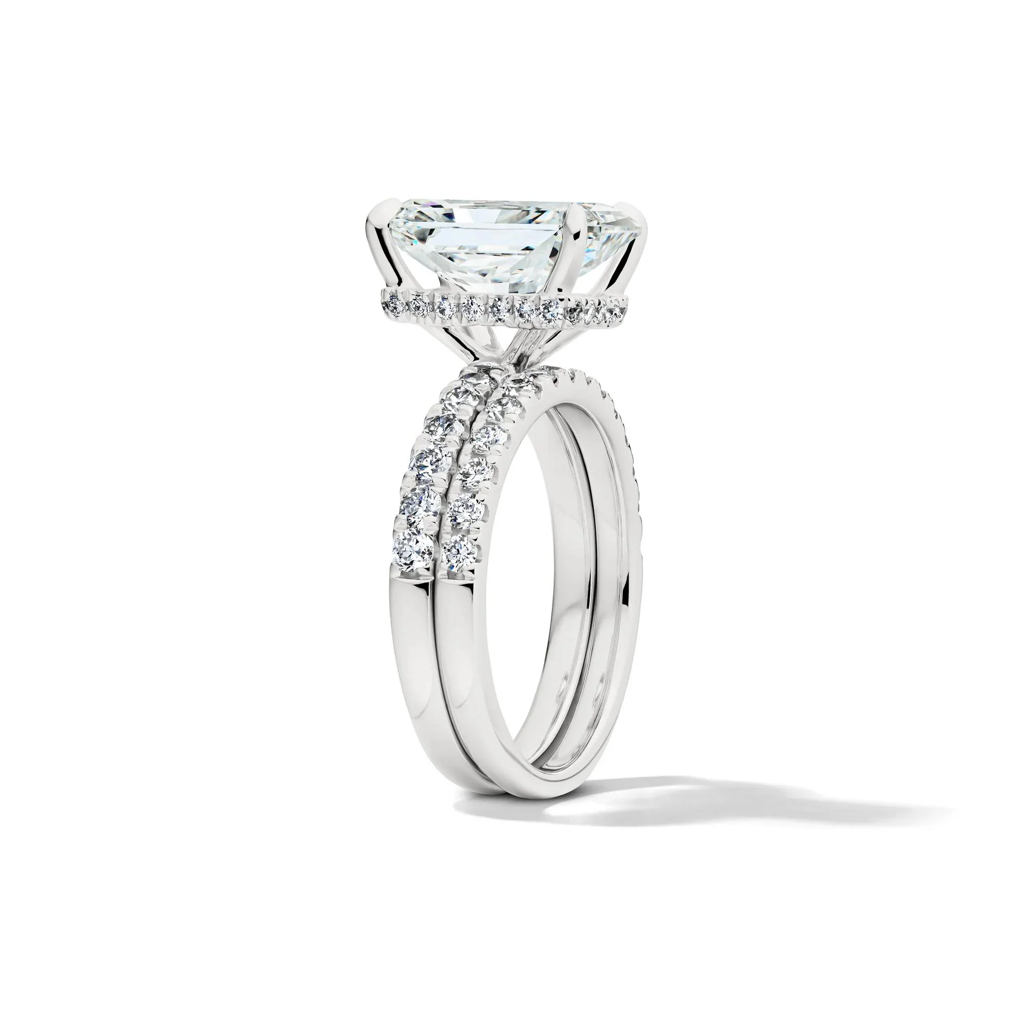 5 CT. Tw. Lab Grown Diamond Radiant-Cut Bridal Set 14K White Gold Ring Round Brilliant Cut Size 8.5 2mm - Image 3