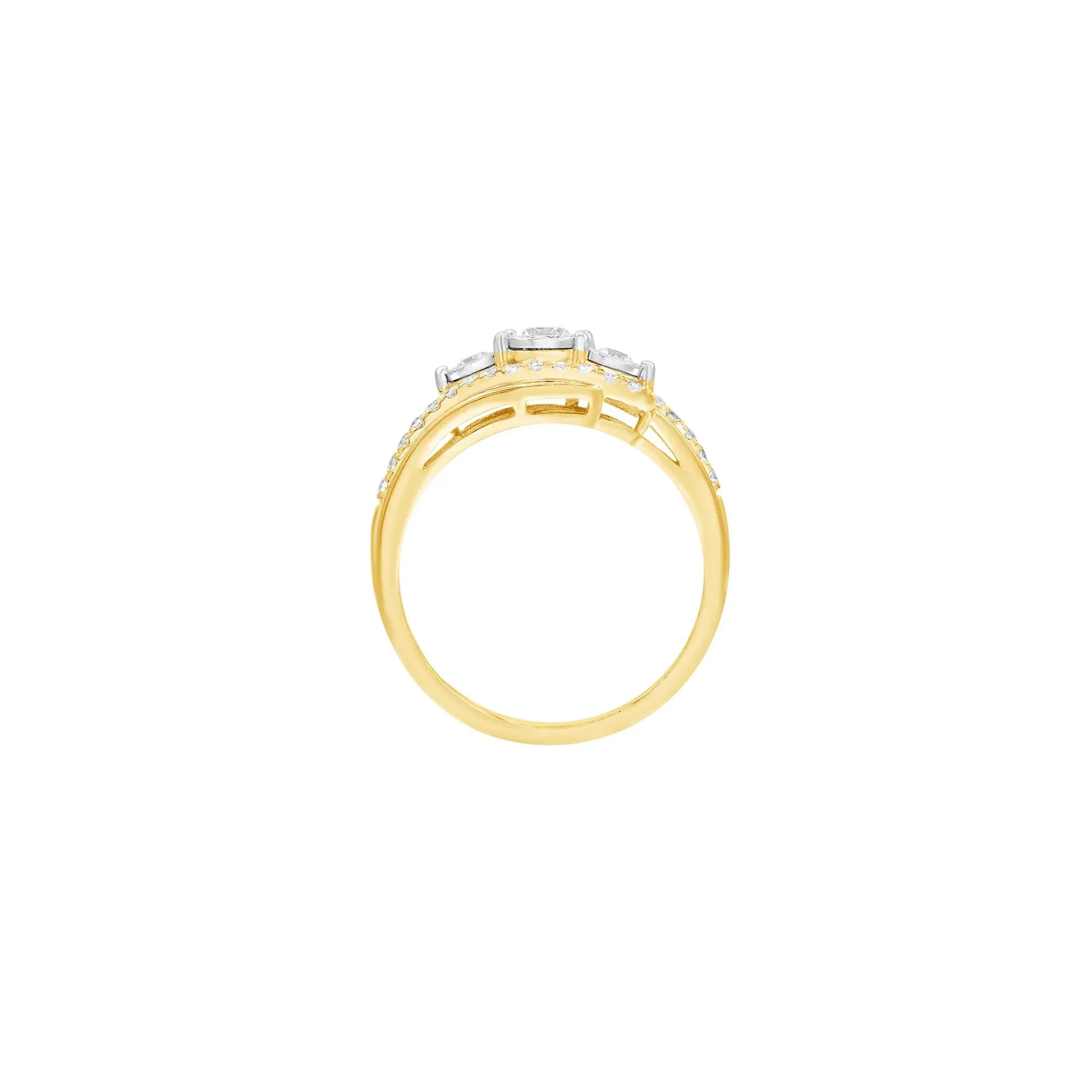 1/2 CT. Tw. Diamond Illusion Three-Stone Ring 10K Yellow Gold Size 7 - Image 2