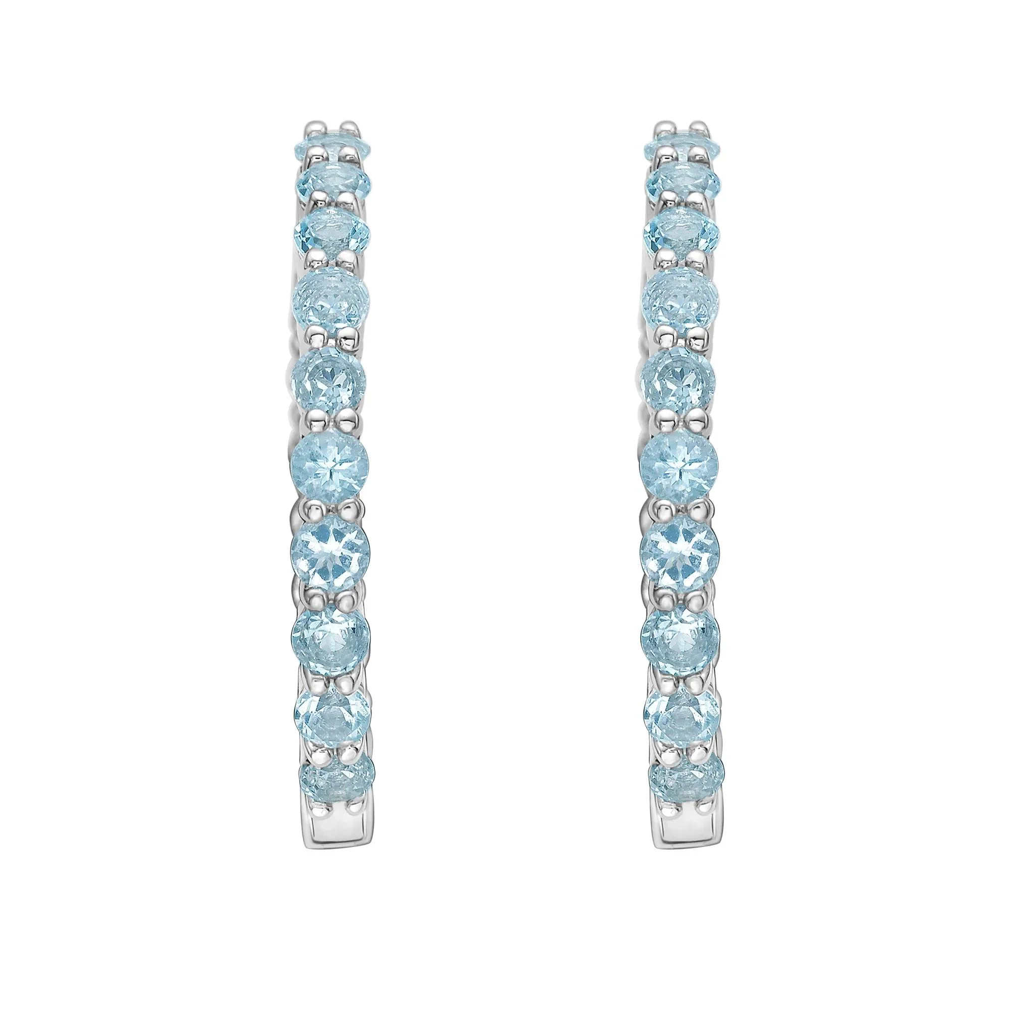 Blue Topaz Hoop Earrings .925 Sterling Silver White Size 25.00mm - Image 2
