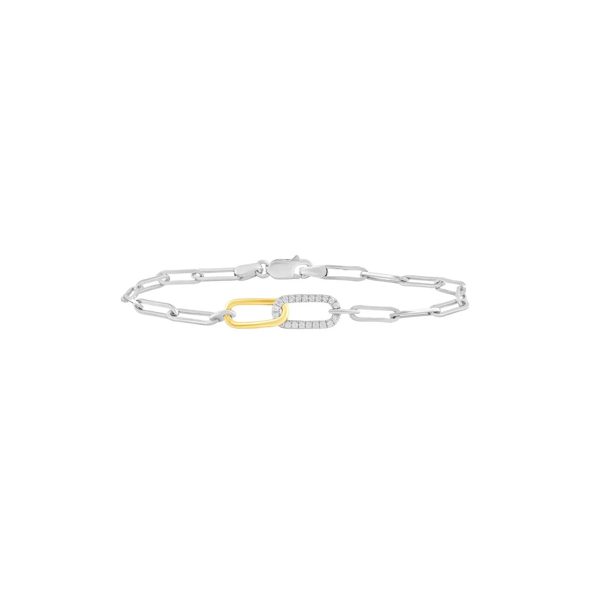 1/8 CT. Tw. Diamond Bracelet .925 Sterling Silver and 10K Yellow Gold White Size 6.20mm