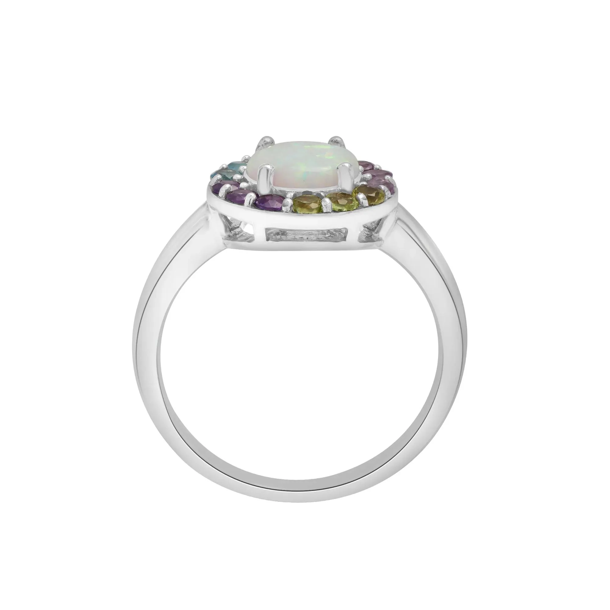 Lab-Created Opal and Multi-Gemstone Halo Ring .925 Sterling Silver White Size 7 2mm - Image 2