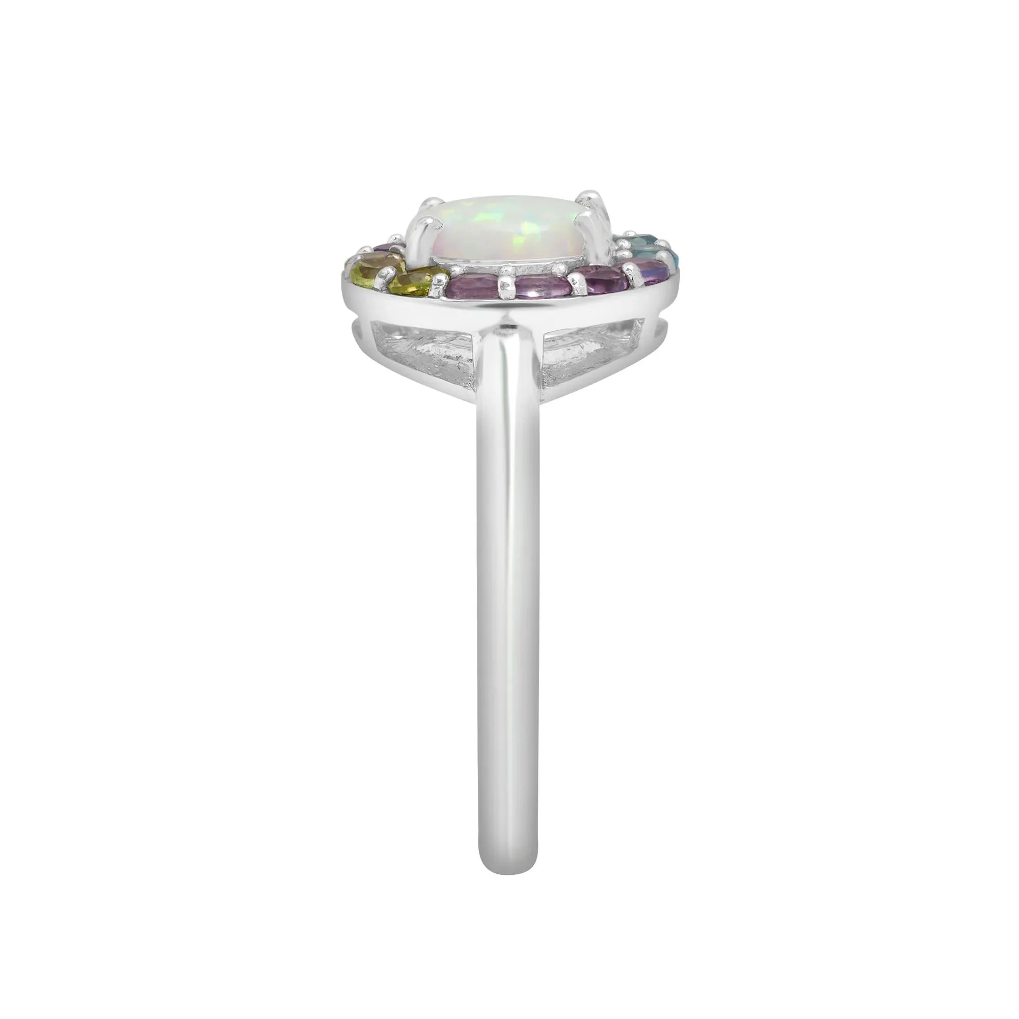 Lab-Created Opal and Multi-Gemstone Halo Ring .925 Sterling Silver White Size 7 2mm - Image 3