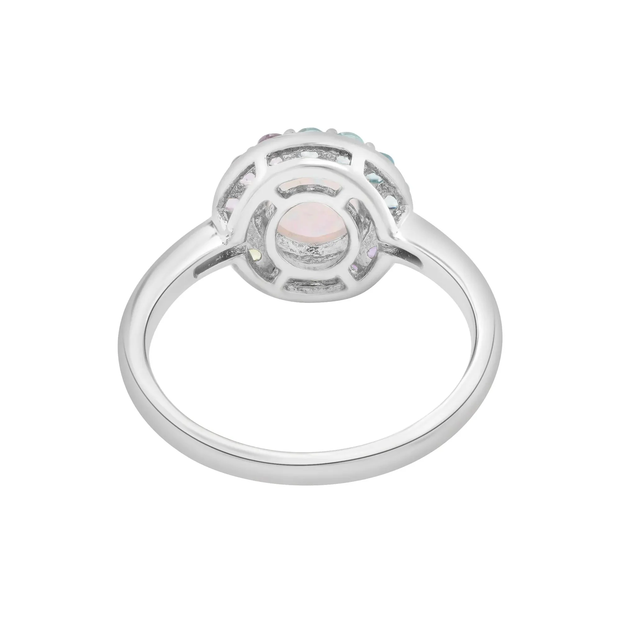 Lab-Created Opal and Multi-Gemstone Halo Ring .925 Sterling Silver White Size 7 2mm - Image 4