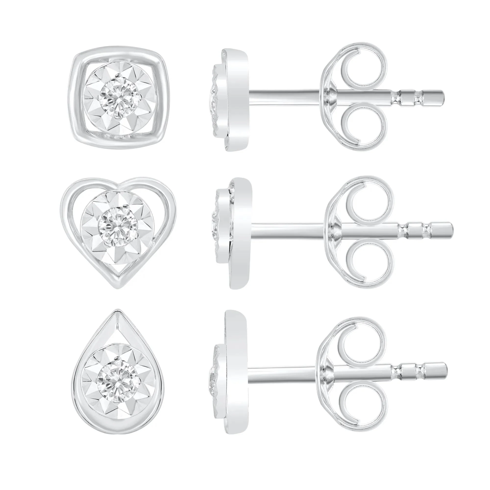 1/5 CT. Tw. Diamond Stud Earring Three-Pair Set .925 Sterling Silver White - Image 4